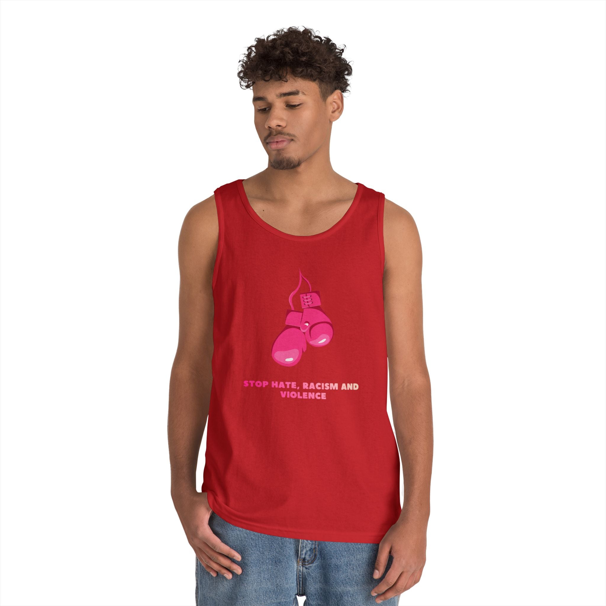 Pink Boxing Gloves Tank Top – “Stop Hate, Racism and Violence” Graphic Tank