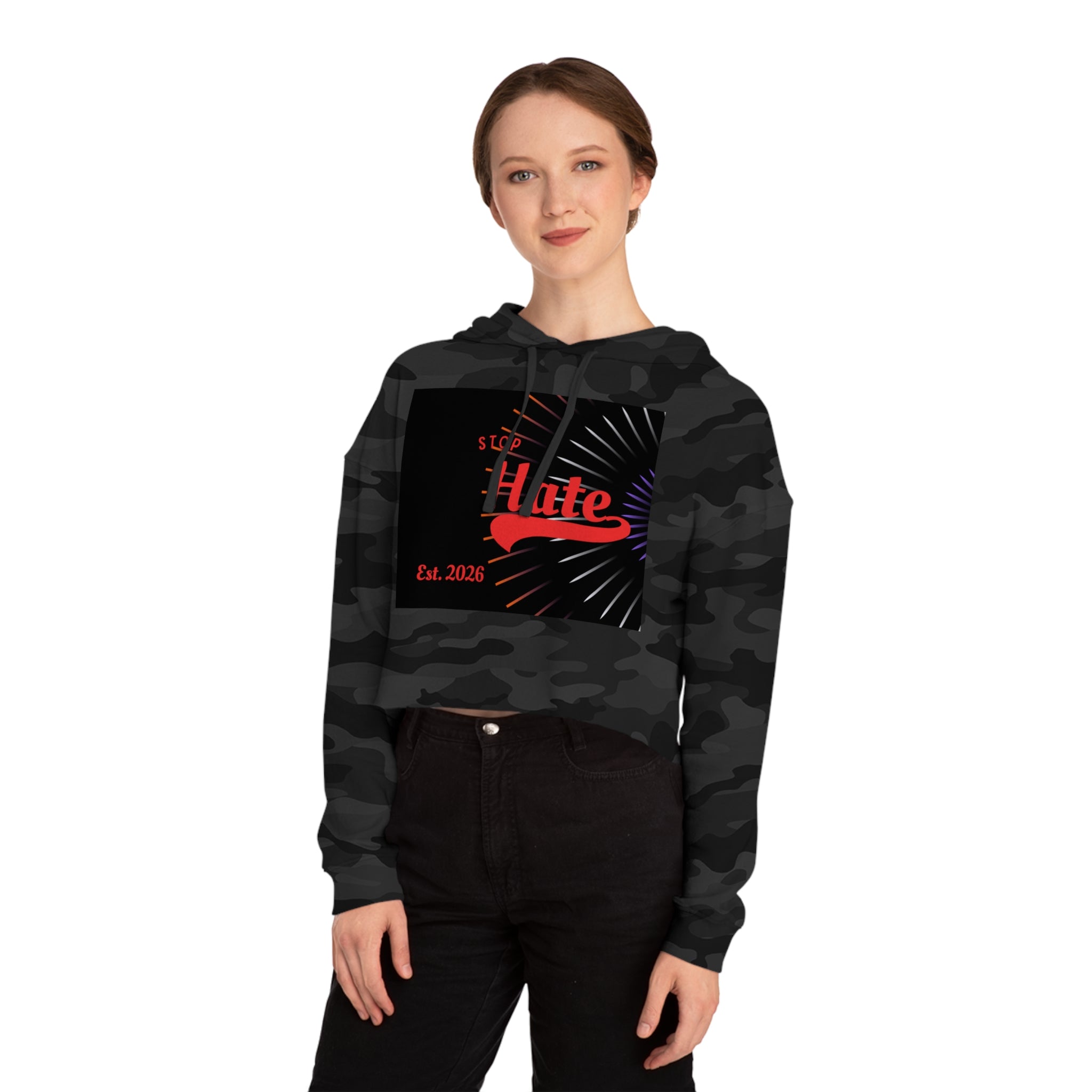 Cropped Hoodie — 'Stop Hate' Graphic Crop Top (Est. 2026)