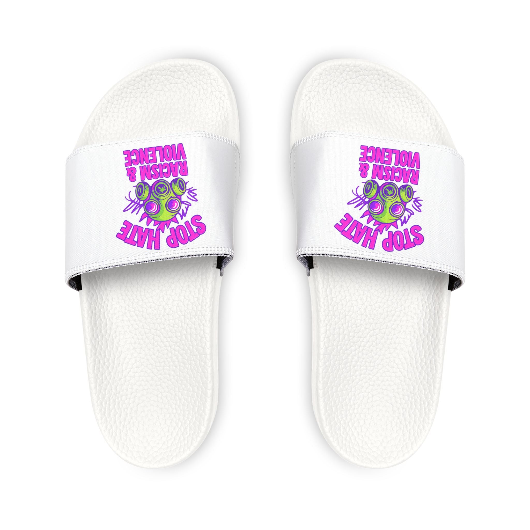Youth Slide Sandals — 'Stop Hate, Spread Love' Purple Turtle Graphic