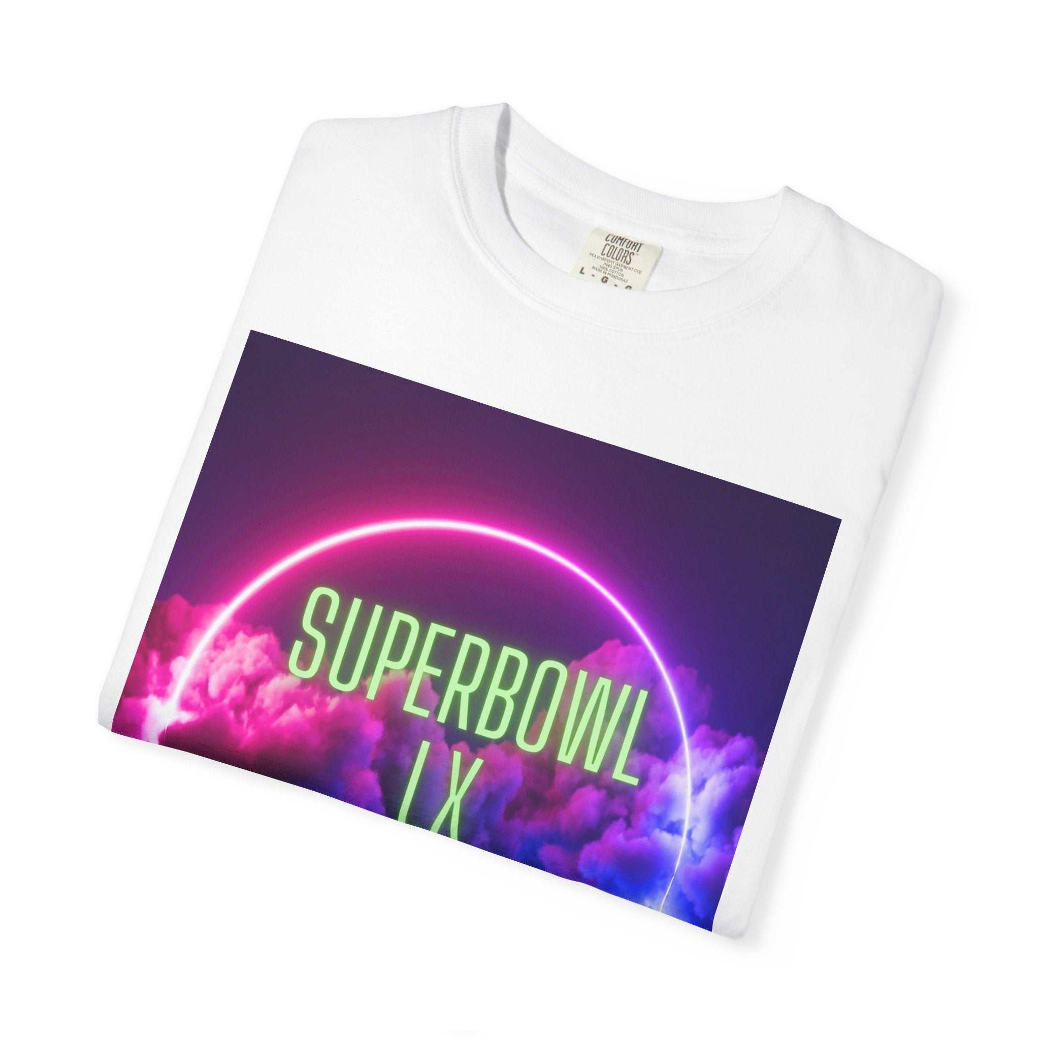 Superbowl LX Feb 8 2026 Neon Tee — Seahawks vs Patriots Game Day T-Shirt