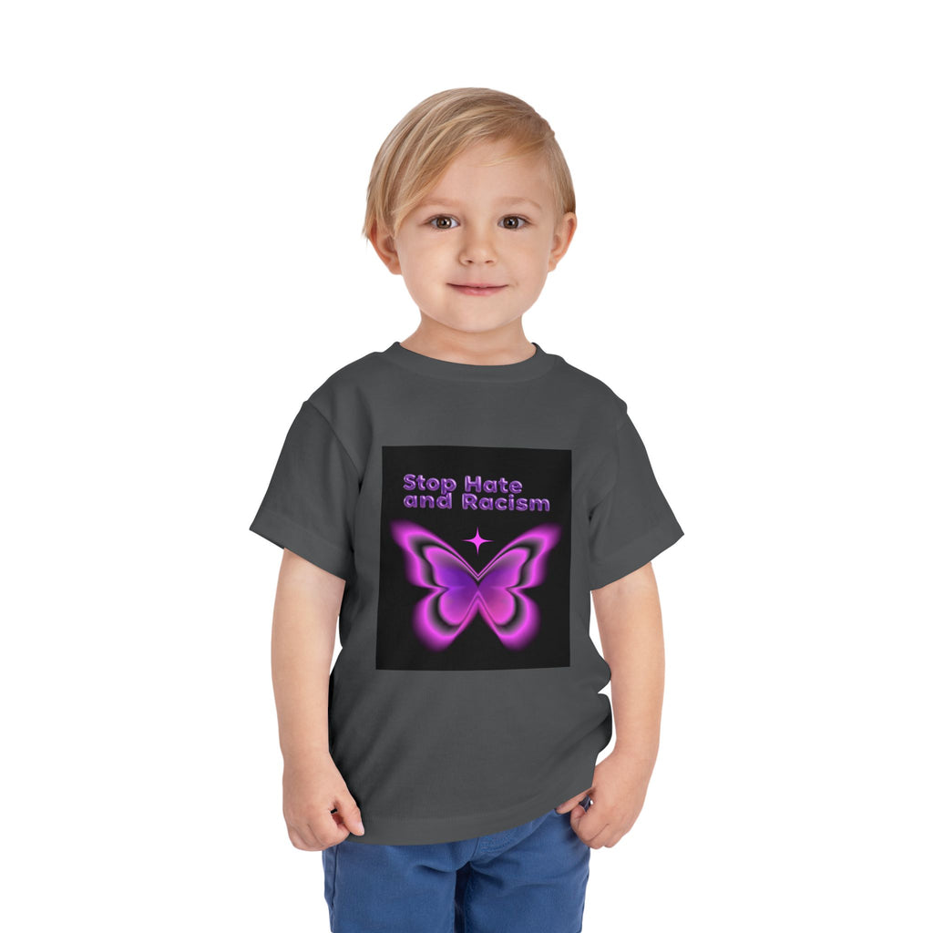 Stop Hate and Racism Toddler Tee — Purple Butterfly Anti-Racism Shirt