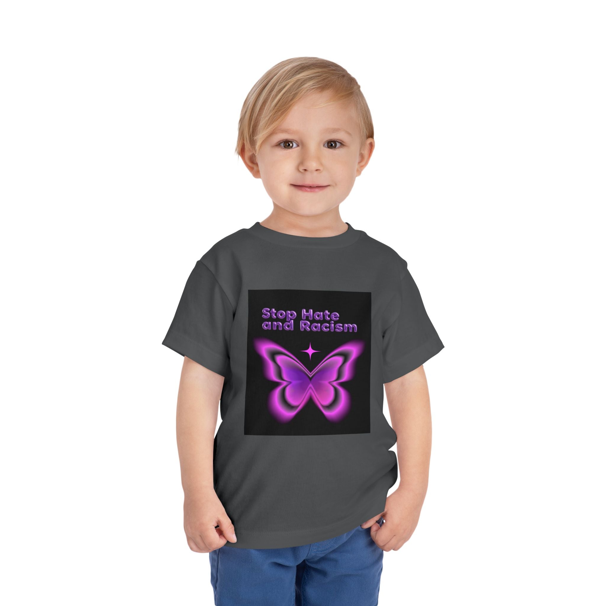 Stop Hate and Racism Toddler Tee — Purple Butterfly Anti-Racism Shirt