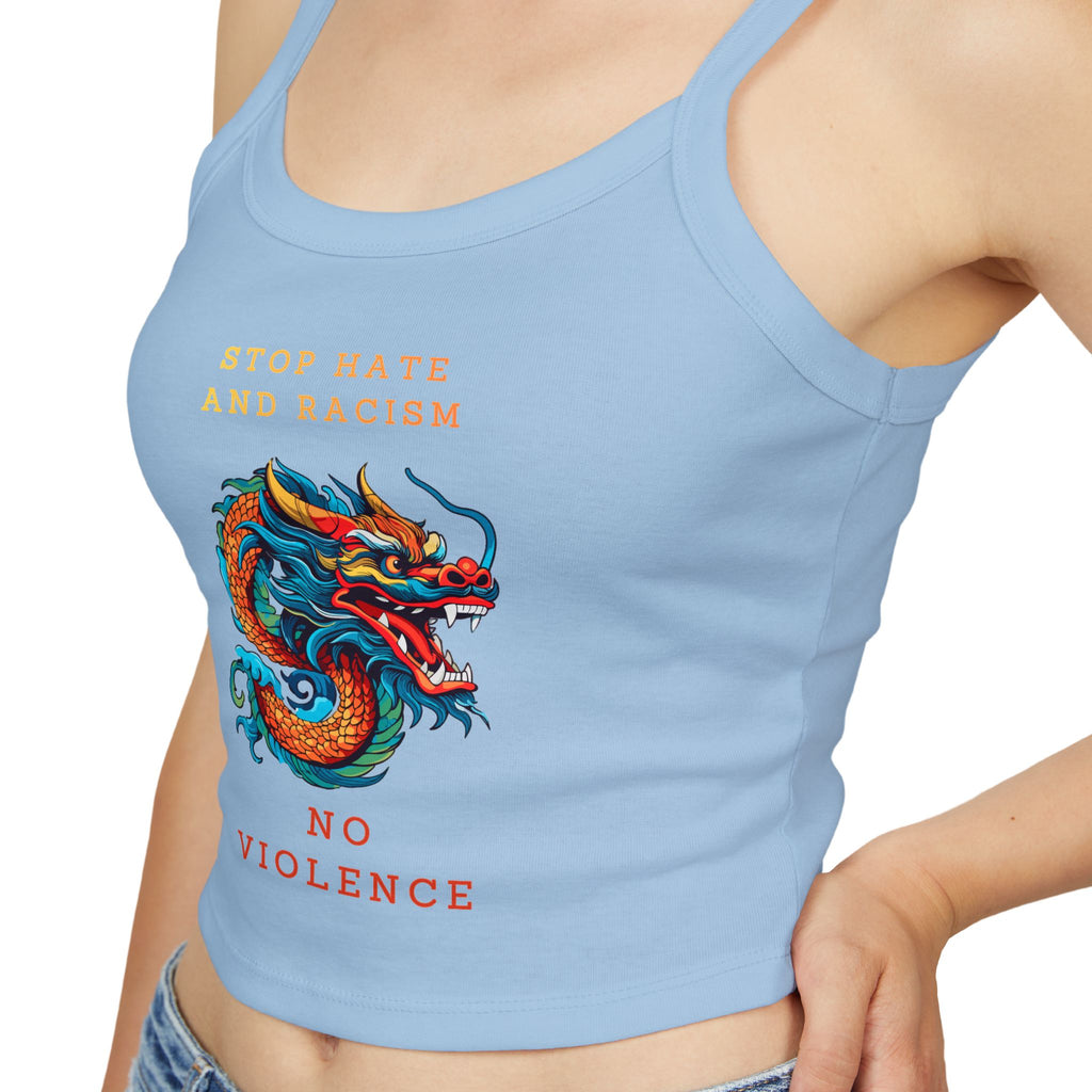 Tank Top — Colorful Dragon “Stop Hate and Racism / No Violence” Graphic Crop