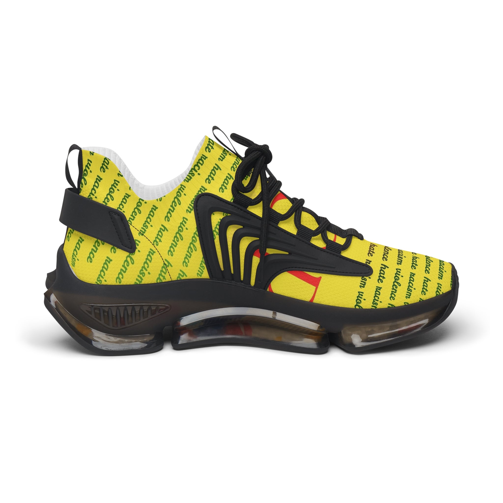 Women's Mesh Sneakers — Yellow 'hate' Pattern Breathable Fashion Runner