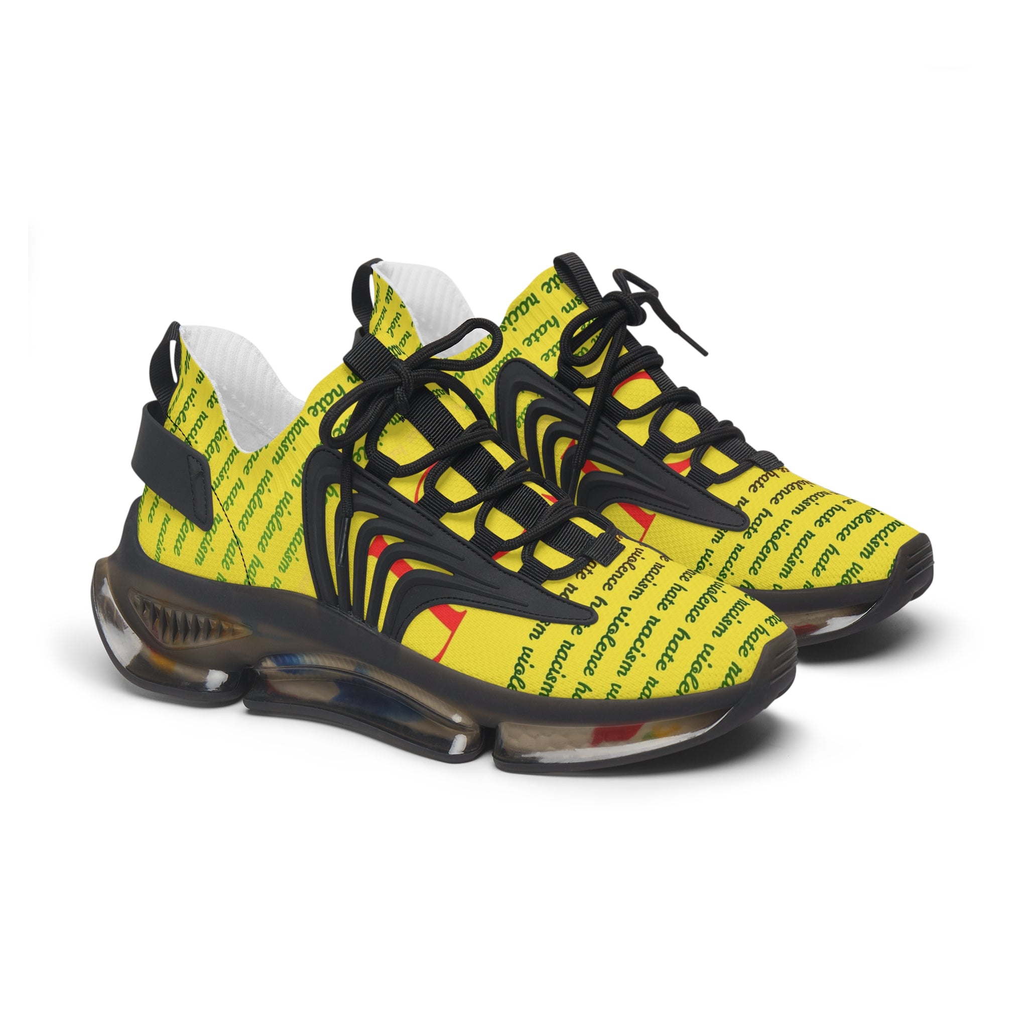 Women's Mesh Sneakers — Yellow 'hate' Pattern Breathable Fashion Runner