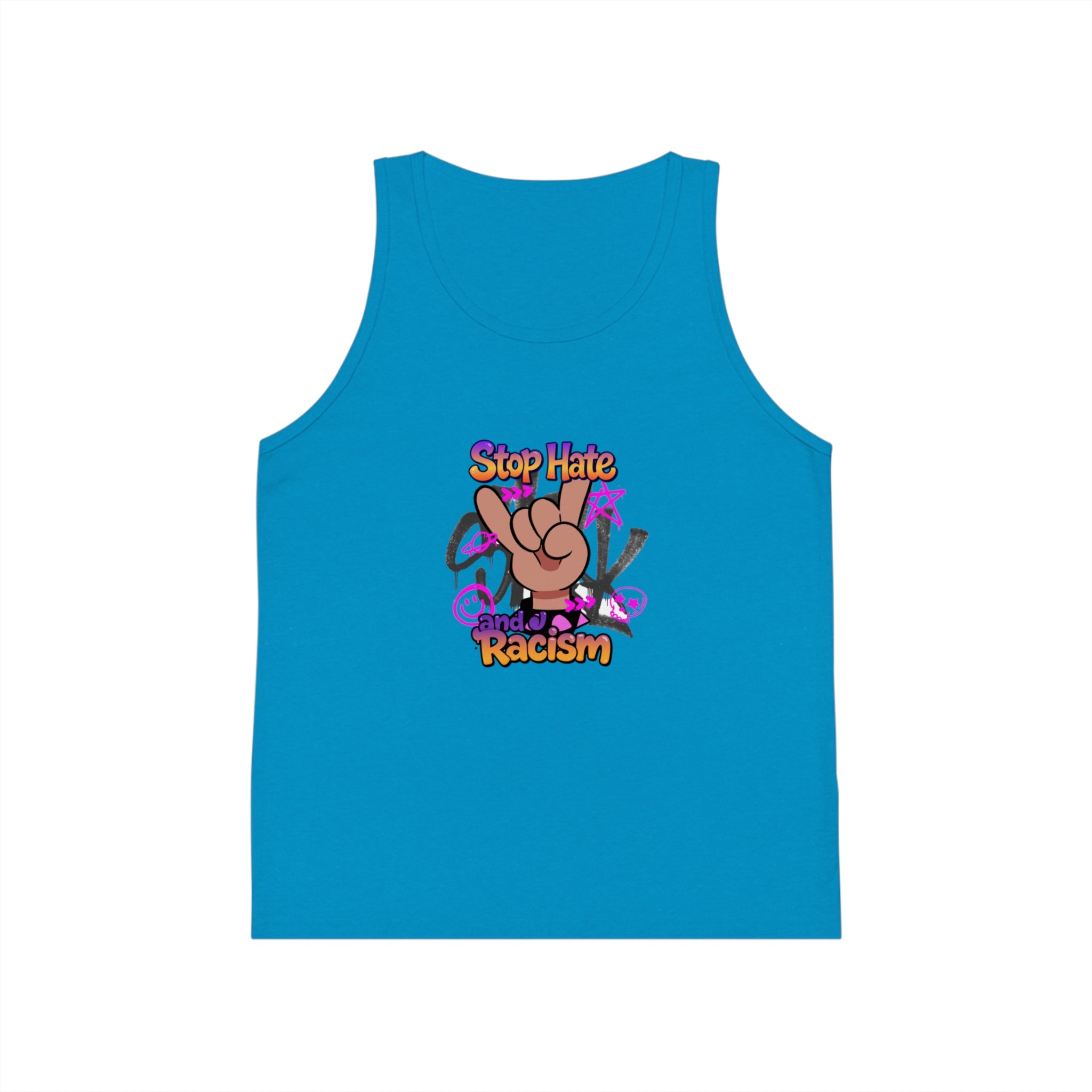 Stop Hate Racism Kids Tank Top — Peace Sign Anti-Racism Graphic