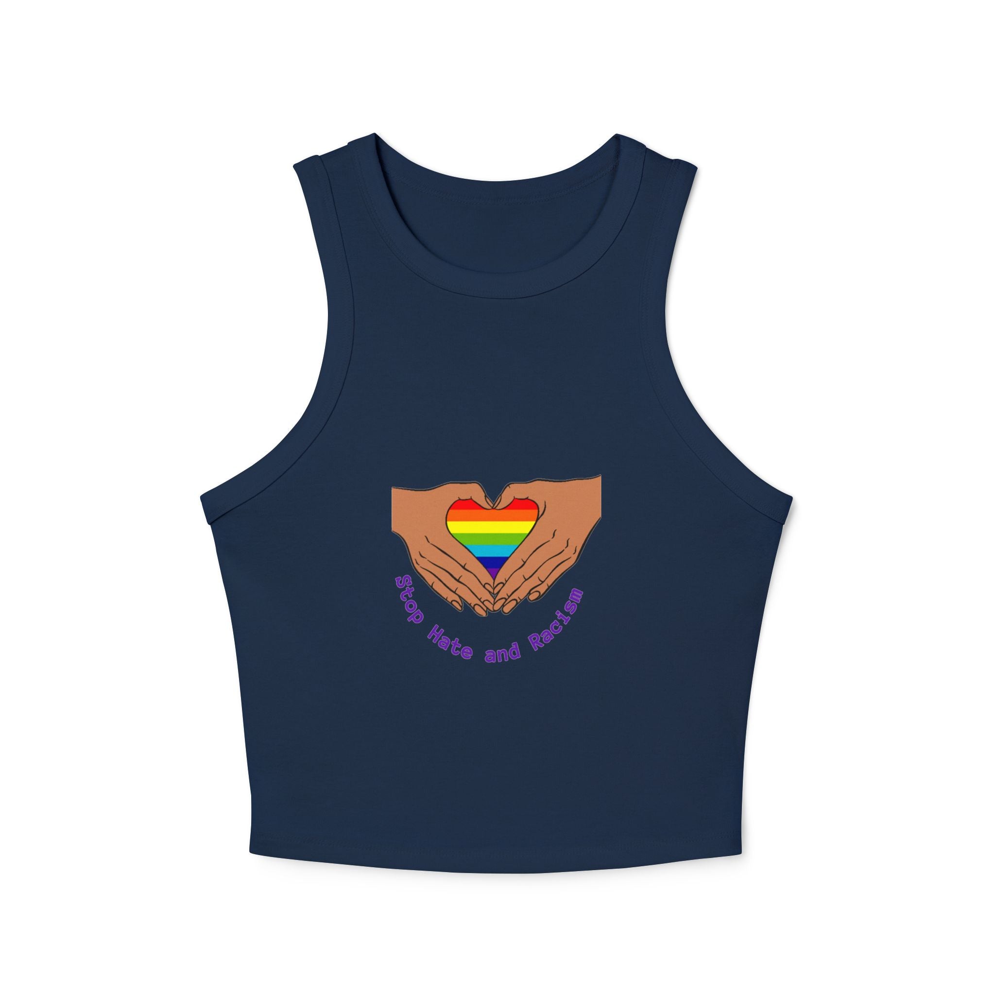 Racer Tank - Rainbow Heart Hands “Love Wins and Hugs” Pride Crop Top