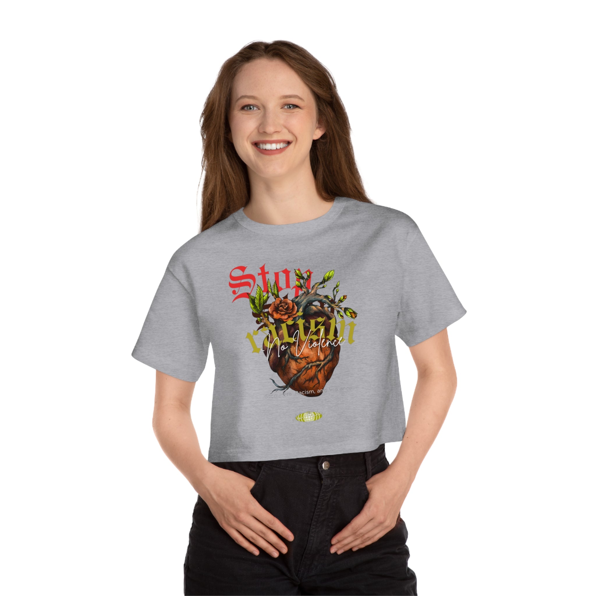 Cropped T-Shirt — Vintage Heart & Bloom Graphic (Stay Wild)