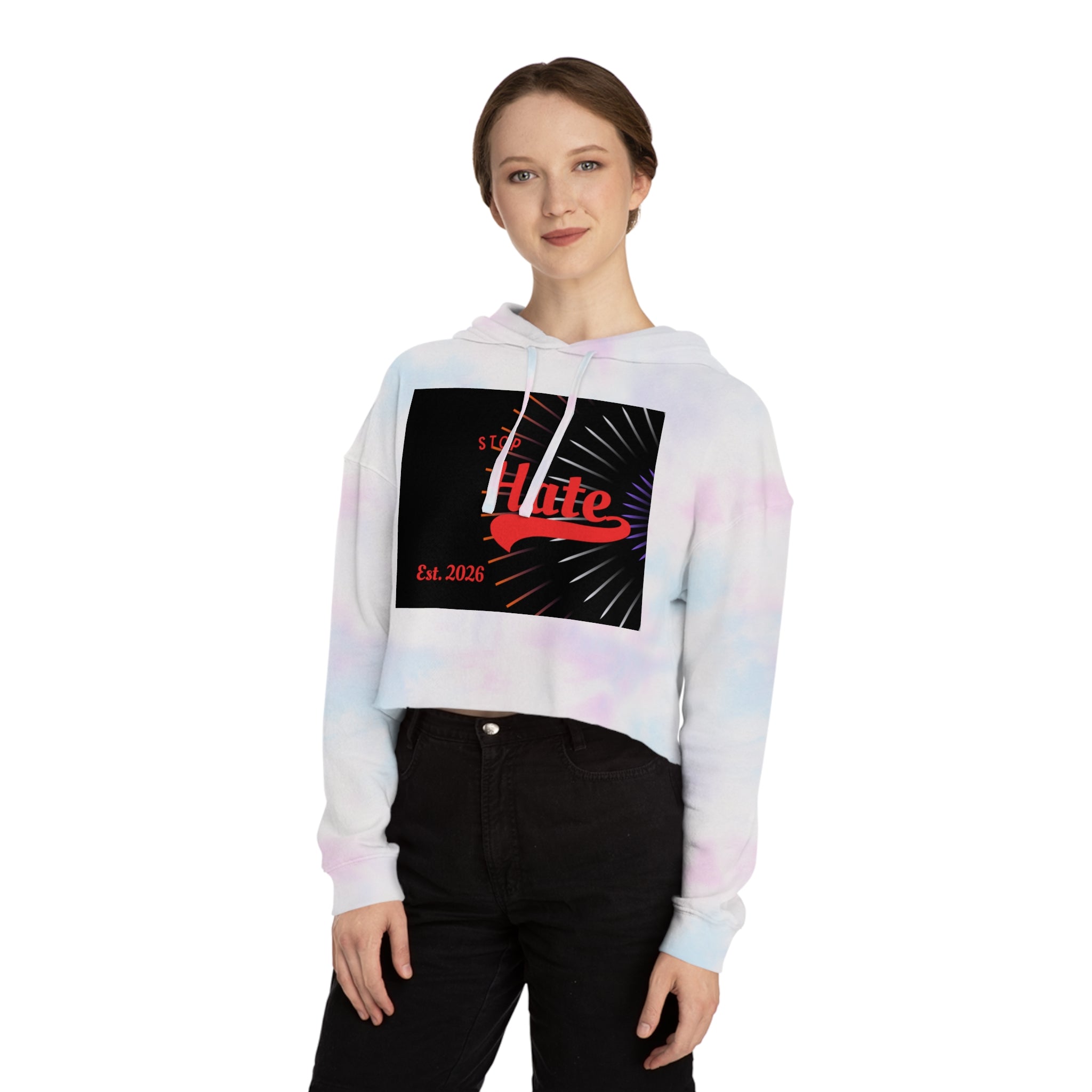 Cropped Hoodie — 'Stop Hate' Graphic Crop Top (Est. 2026)