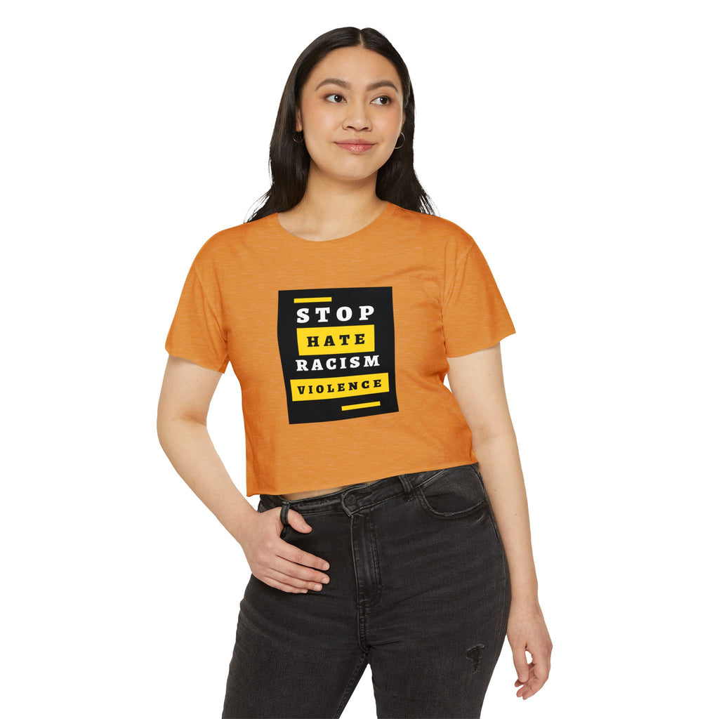 Stop Hate Racism Violence Crop Top — Women's Protest Festival Tee
