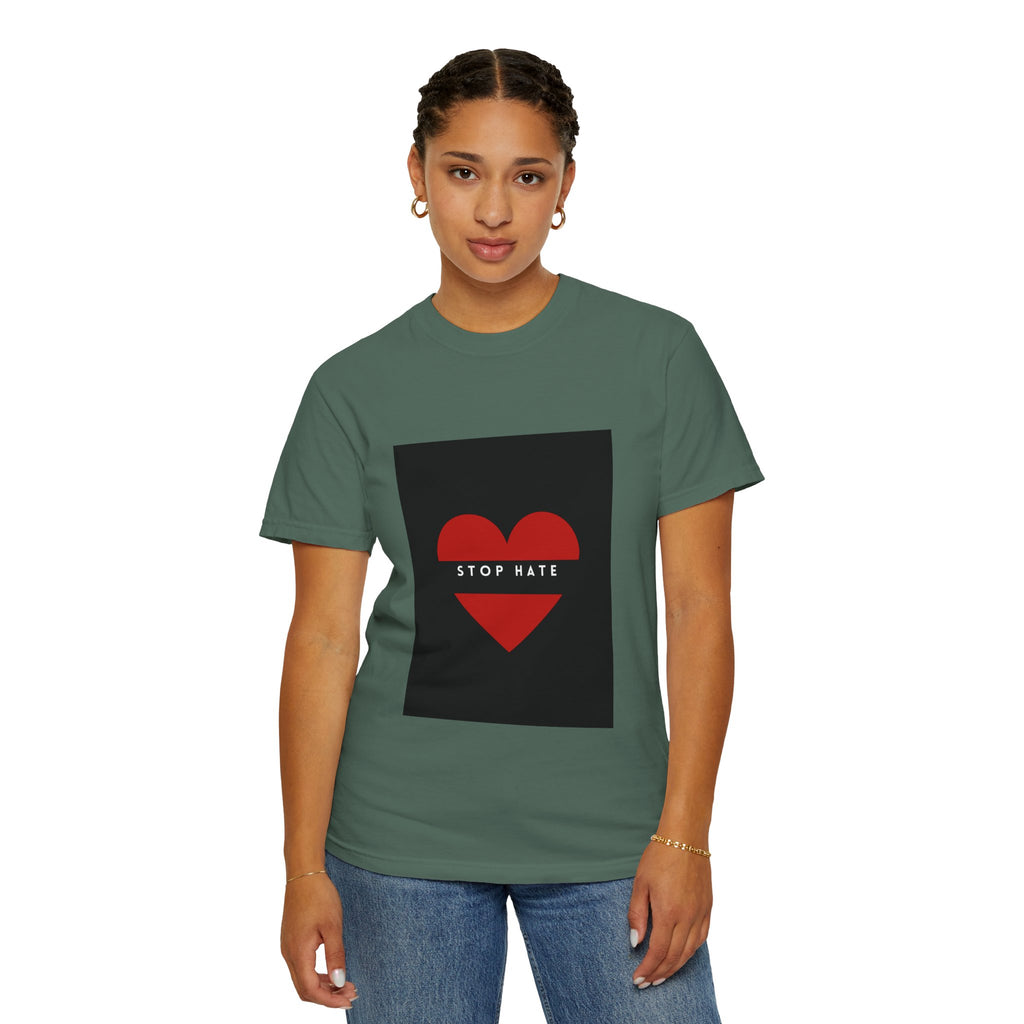 Stop Hate Heart T-Shirt — Red Heart Graphic Tee for Anti-Hate Awareness