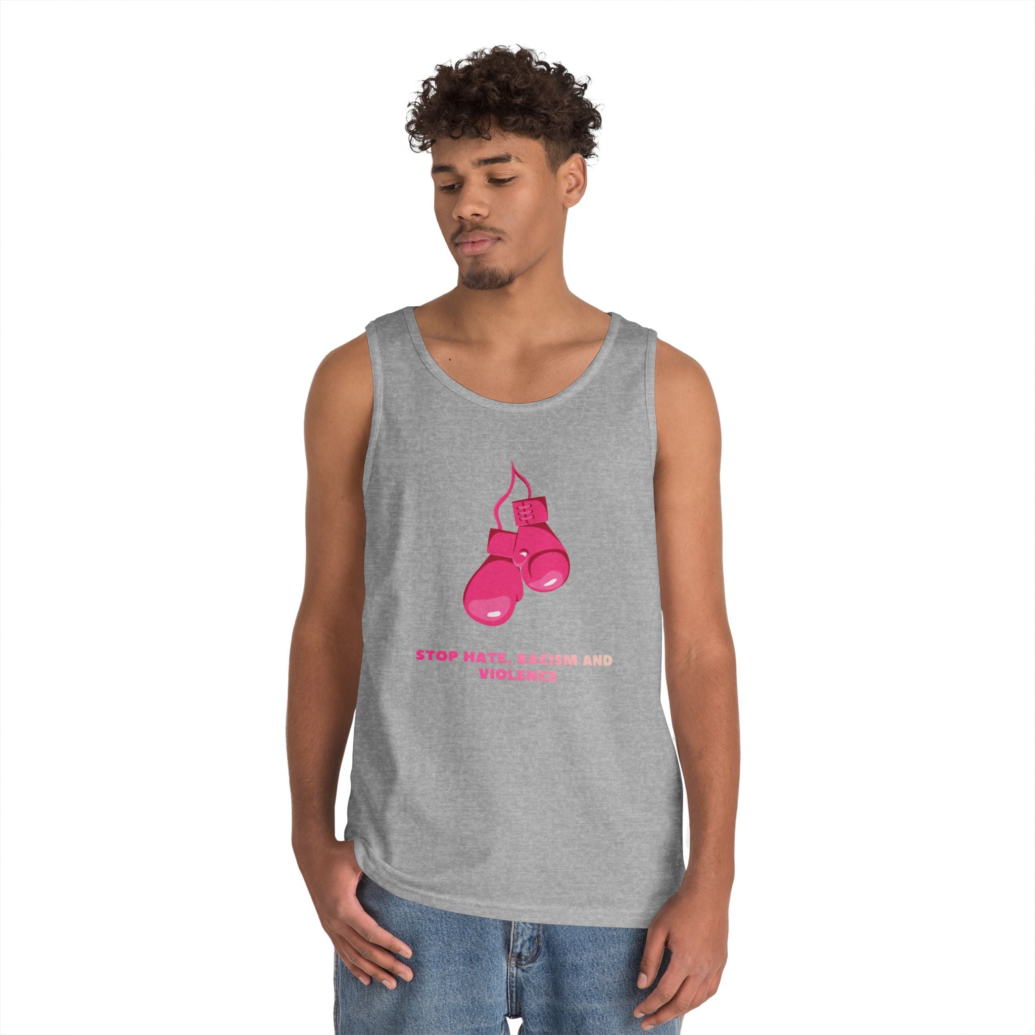 Pink Boxing Gloves Tank Top – “Stop Hate, Racism and Violence” Graphic Tank