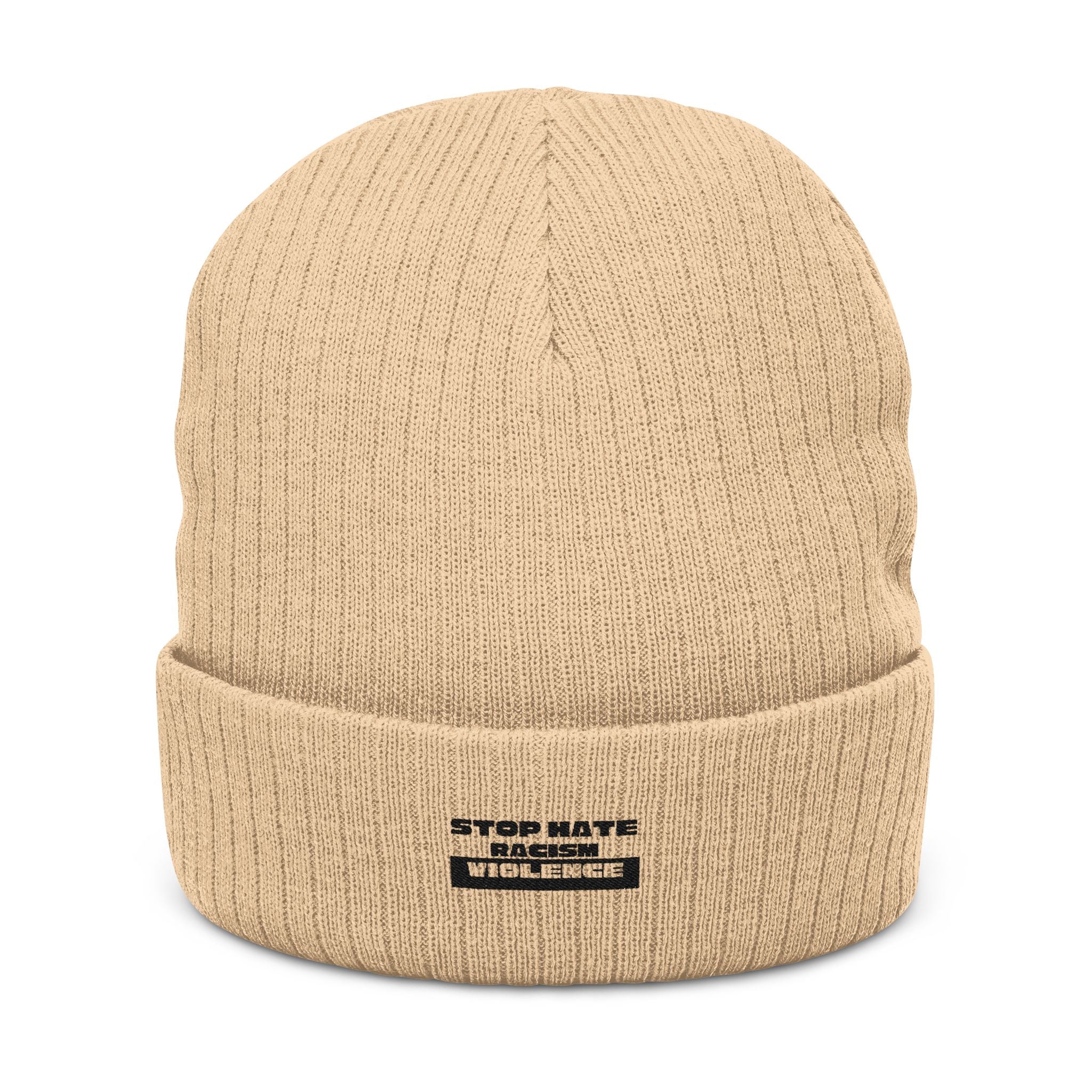 Ribbed Knit Beanie — Classic Fold Cuff Embroidered Winter Hat