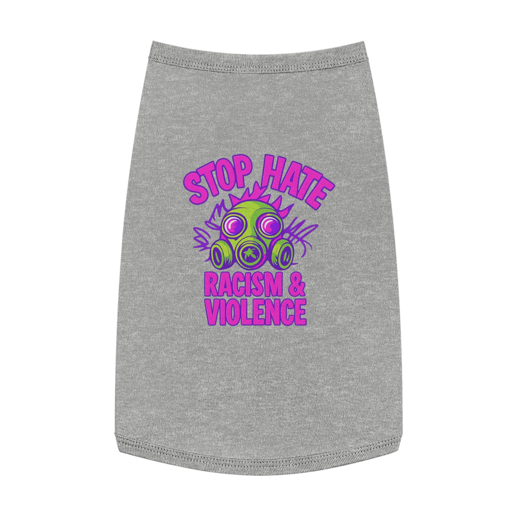 Pet Tank Top — "Stop Hate: Racism & Violence" Neon Gas Mask Anti-Racism Tee for Dogs
