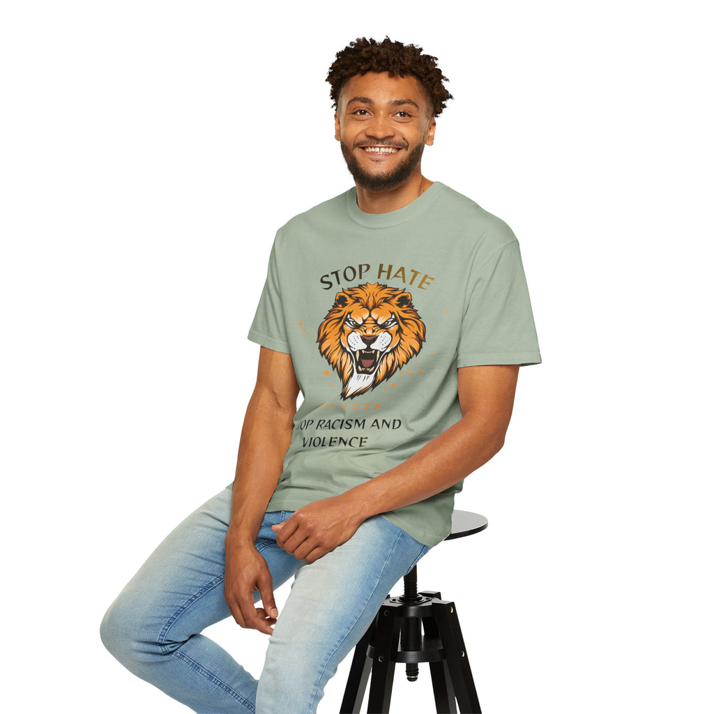 Stop Hate Lion T-Shirt — "Stop Racism and Violence" Statement Tee