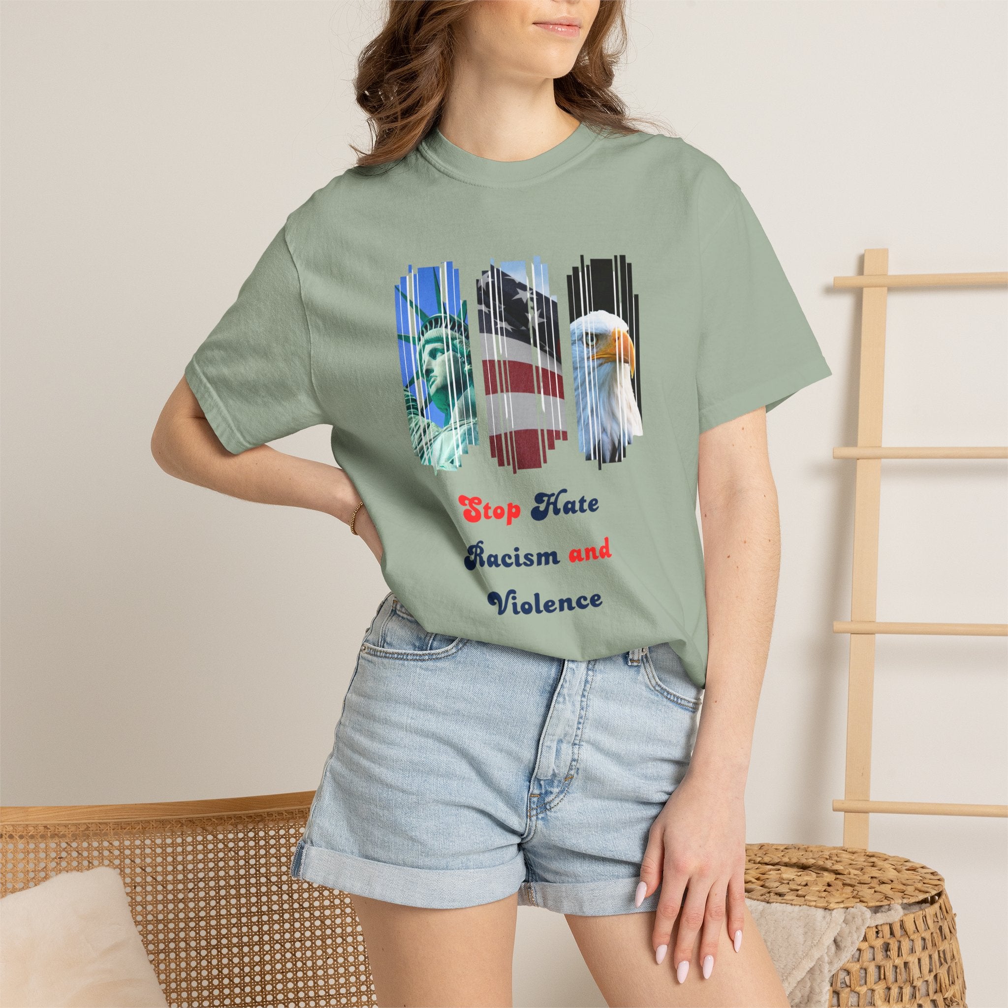 Patriotic 'Stop Hate Racism and Violence' T-Shirt