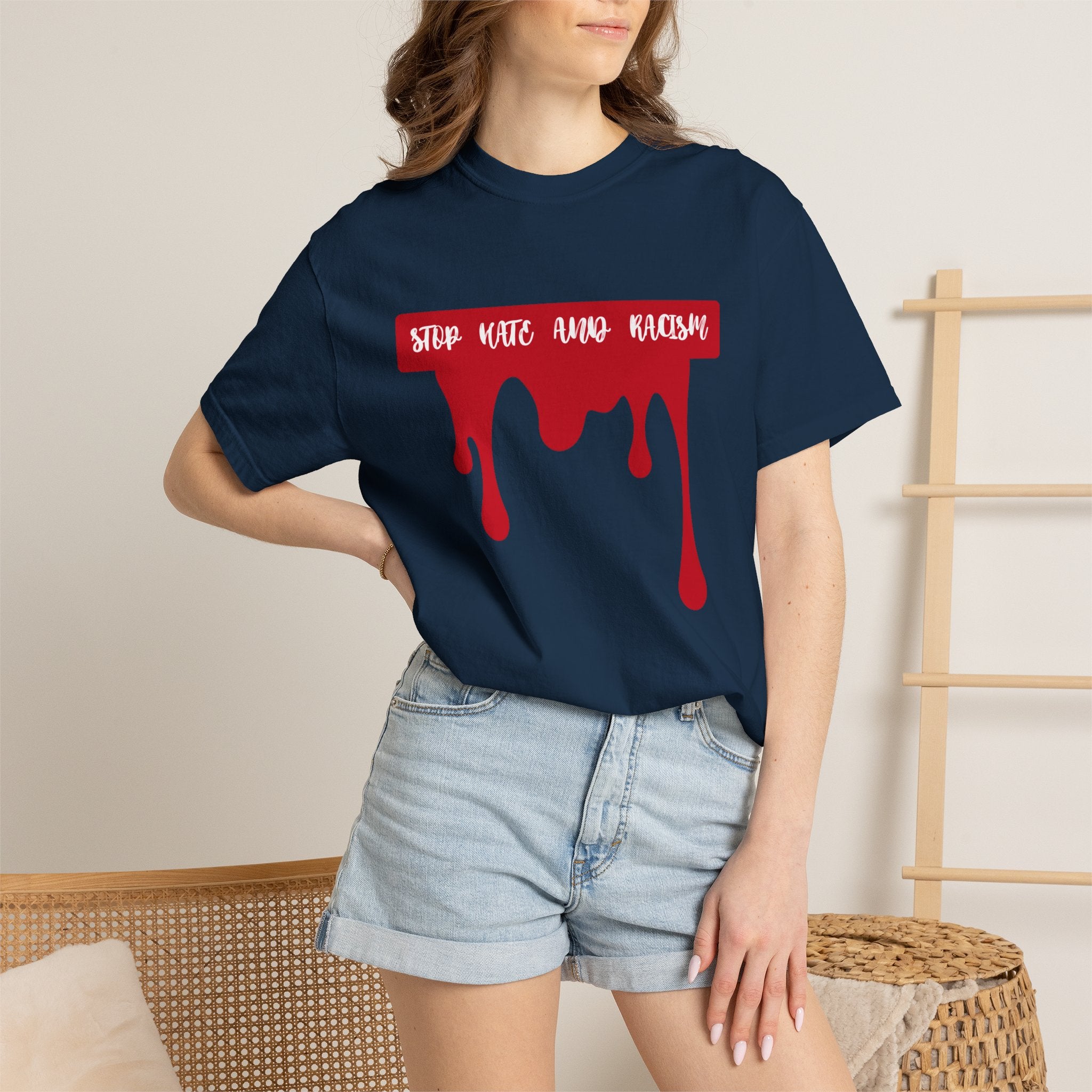 T-Shirt “Stop Hate, End Racism” Dripping Blood Graphic Tee