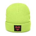 Embroidered Heart Patch Ribbed Knit Beanie — "Stay Nice"