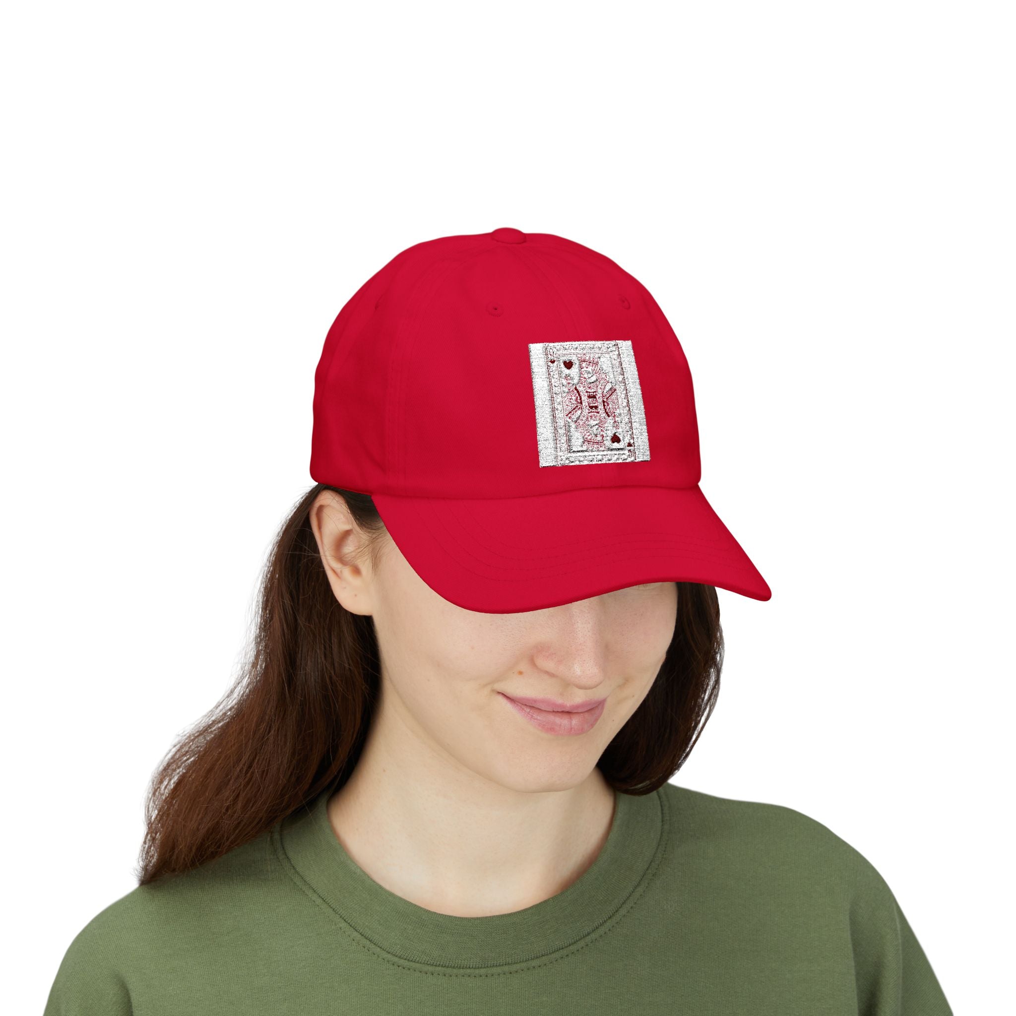 Dad Cap with Vintage Playing Card Red Hearts Design — Classic Baseball Hat