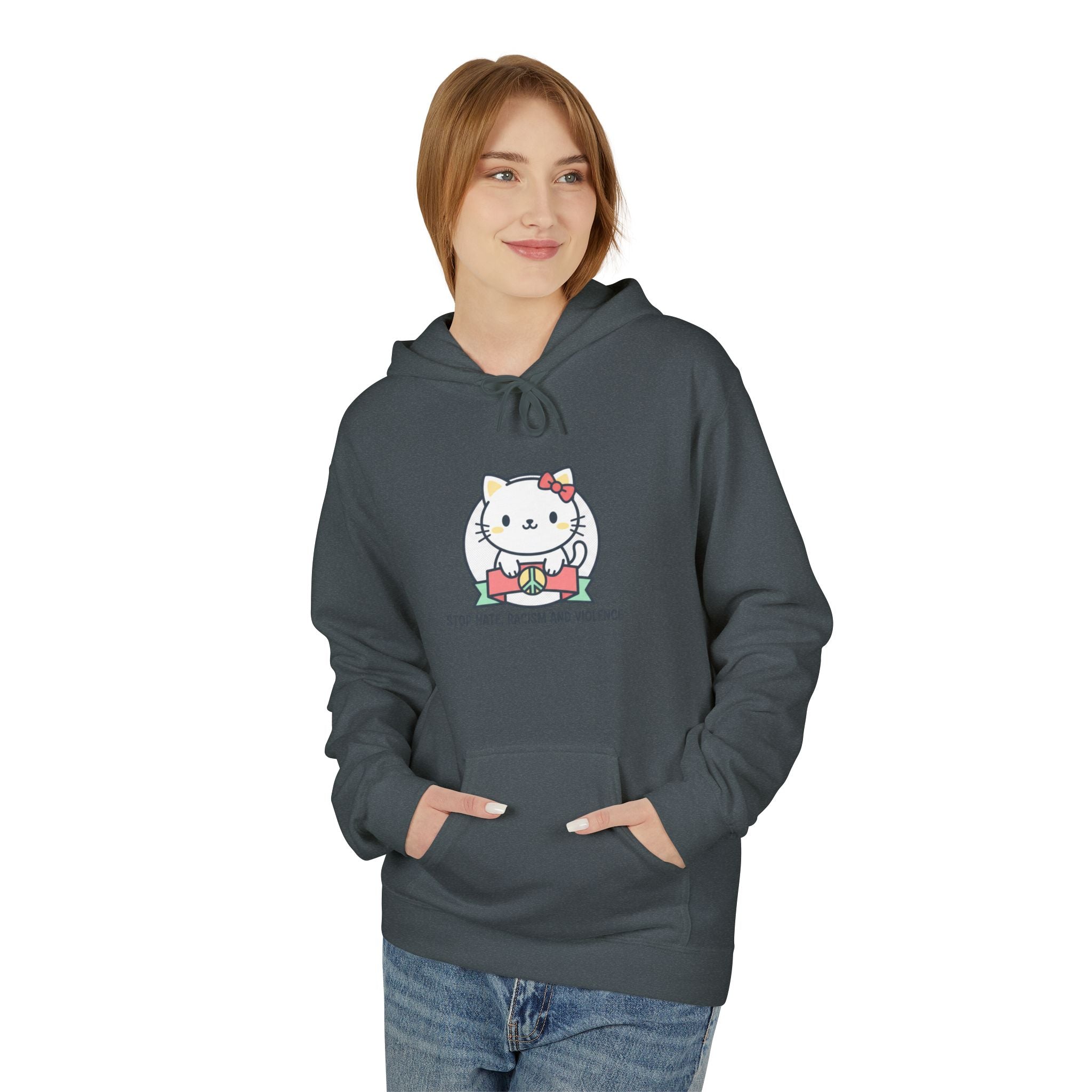 Stop Hate, Racism and Violence Cat Hoodie — Cute Anti-Racism Graphic Hoodie