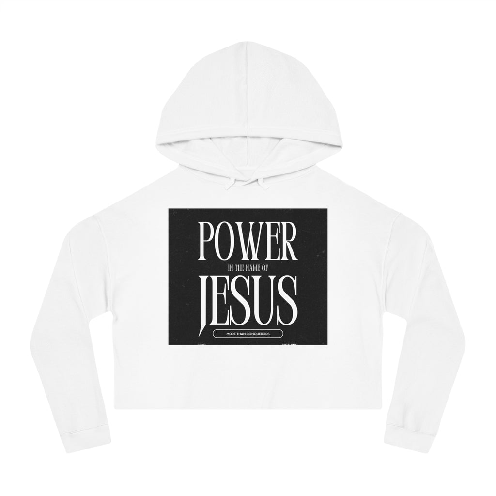 Cropped Hoodie — 'Power In The Name Of Jesus' Christian Faith Sweatshirt