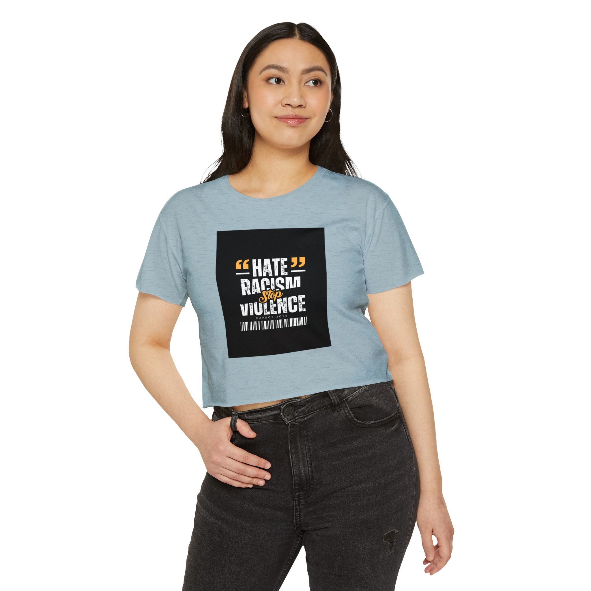 Festival Crop Top — "Hate Racism Stop Violence" Graphic Tee