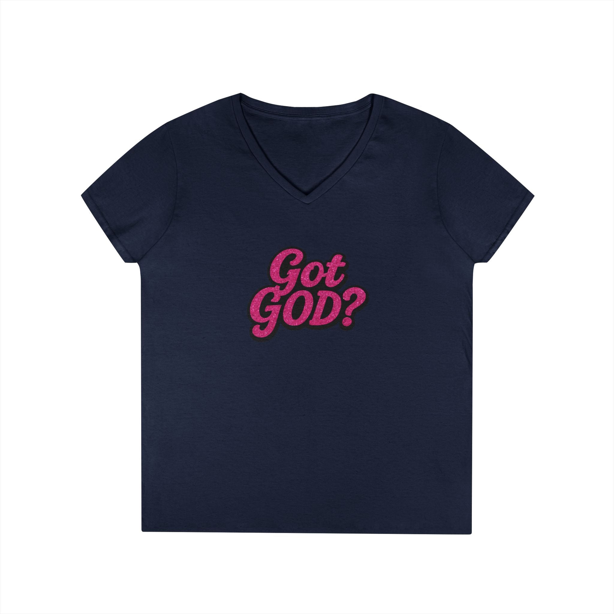 Got GOD? Ladies' V-Neck T-Shirt — Retro Pink Faith Graphic