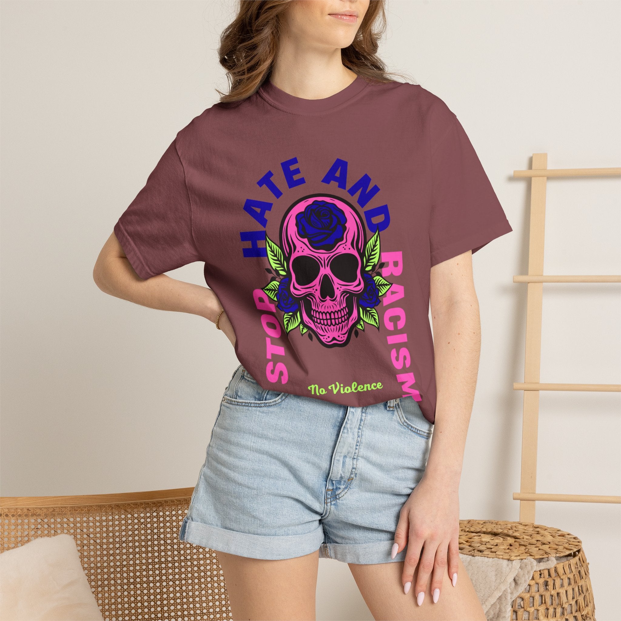 Stop Hate and Racism Skull T-Shirt — Anti-Racism Statement Tee