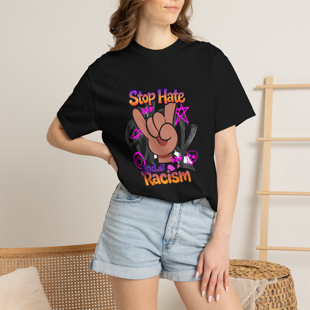 Stop Hate and Racism Graphic T-Shirt – Anti-Racism Solidarity Tee