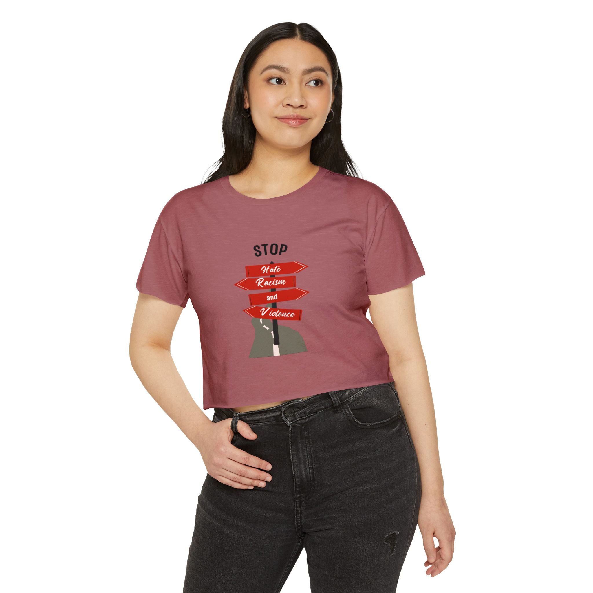 Stop Hate Racism and Violence Crop Top — Women's Activist Festival Tee