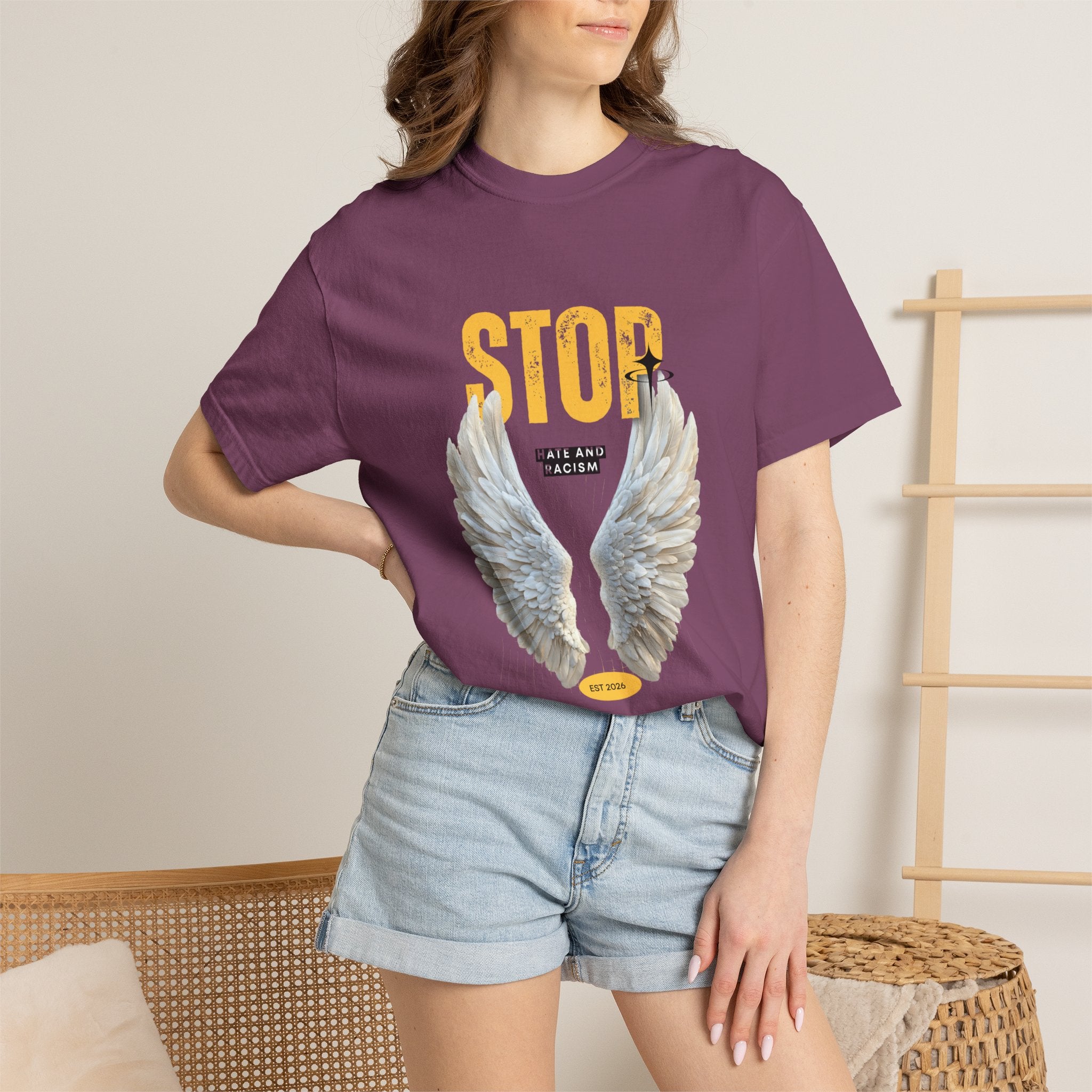 Angel Wings "STOP" Graphic T‑Shirt