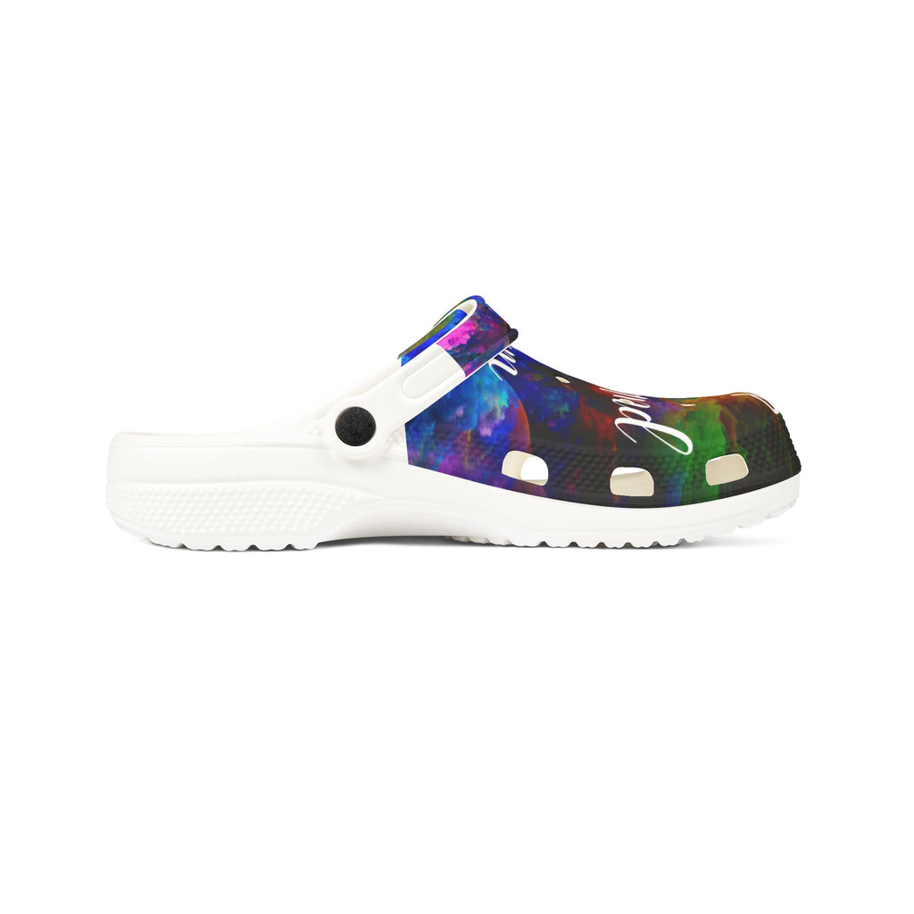 Stop Hate and Racism EVA Foam Clogs — Colorful Tie-Dye Statement Shoes