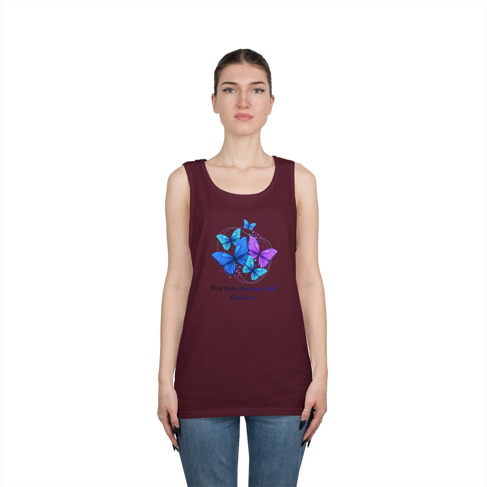 Butterfly Peace Tank Top — "Stop Hate, Racism, and Violence" Graphic Tank