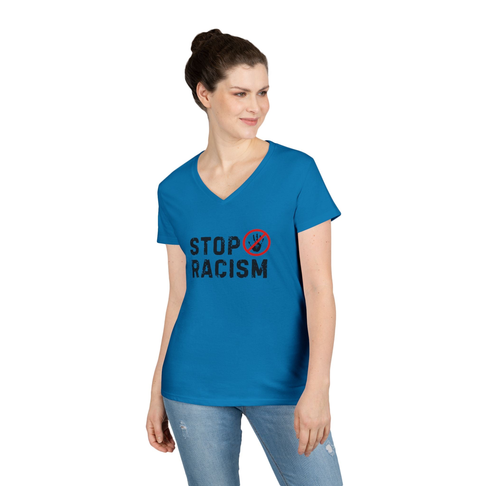 Stop Racism V-Neck T-Shirt — Anti-Racism Message Tee
