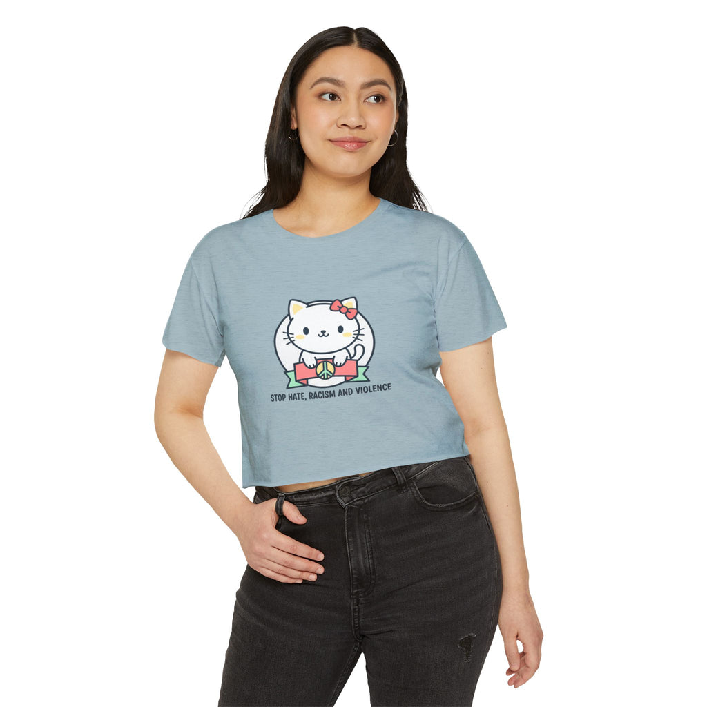 Cute Cat Crop Top — "Stop Hate, Racism and Violence" Festival Tee