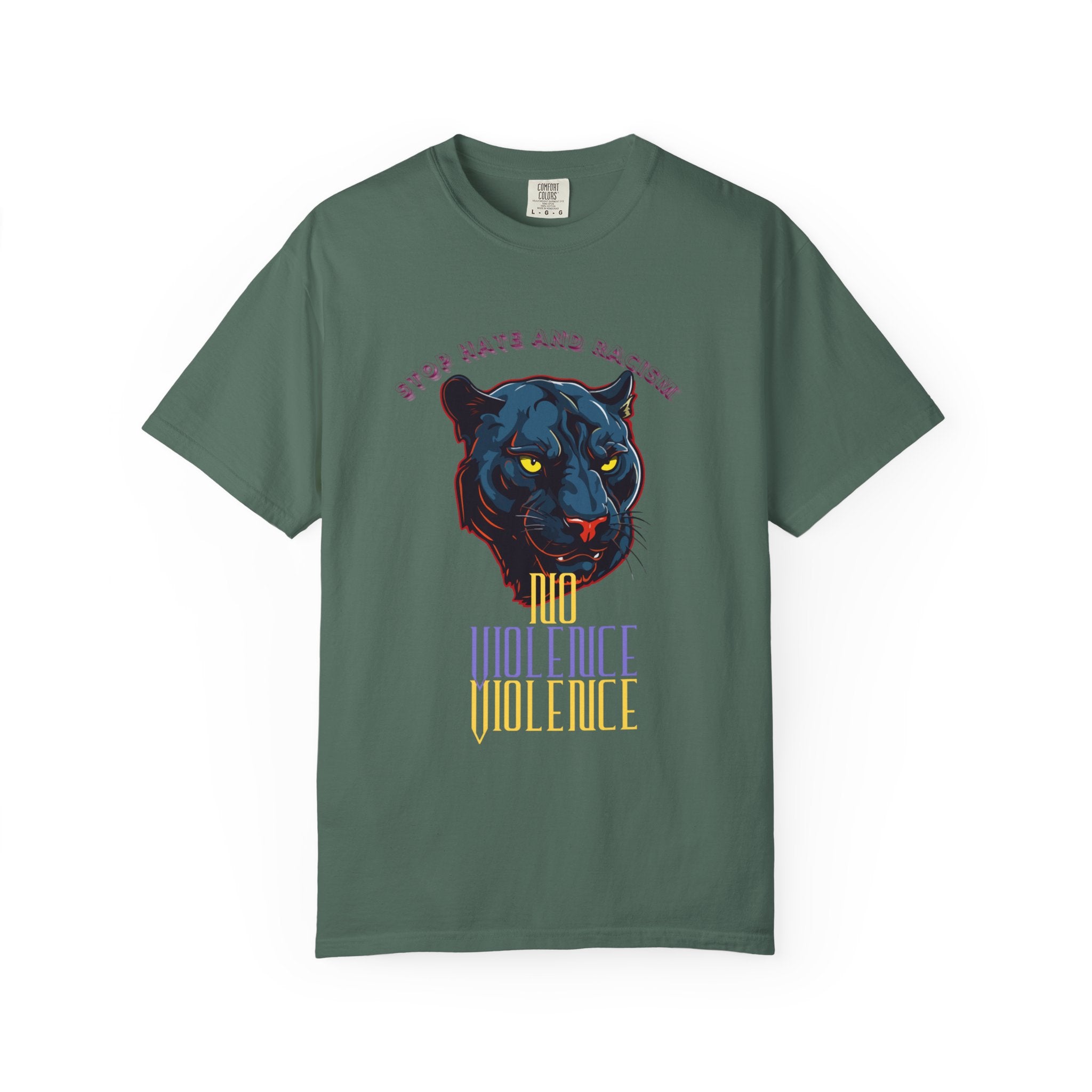 No Violence Panther T-Shirt — Graphic Animal Tee with 'No Violence' Text