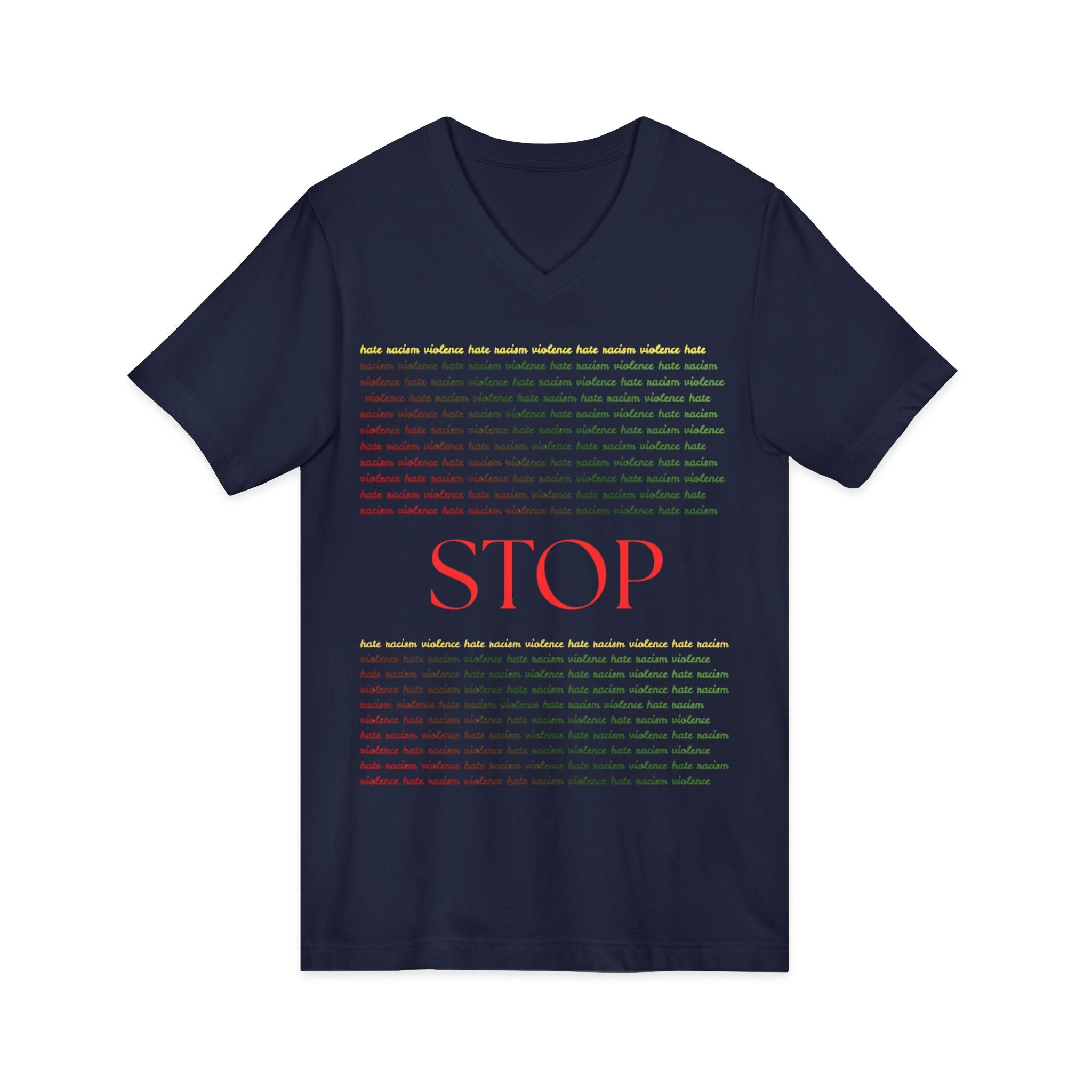 STOP Graphic V-Neck Tee — Bold Typographic Statement Shirt