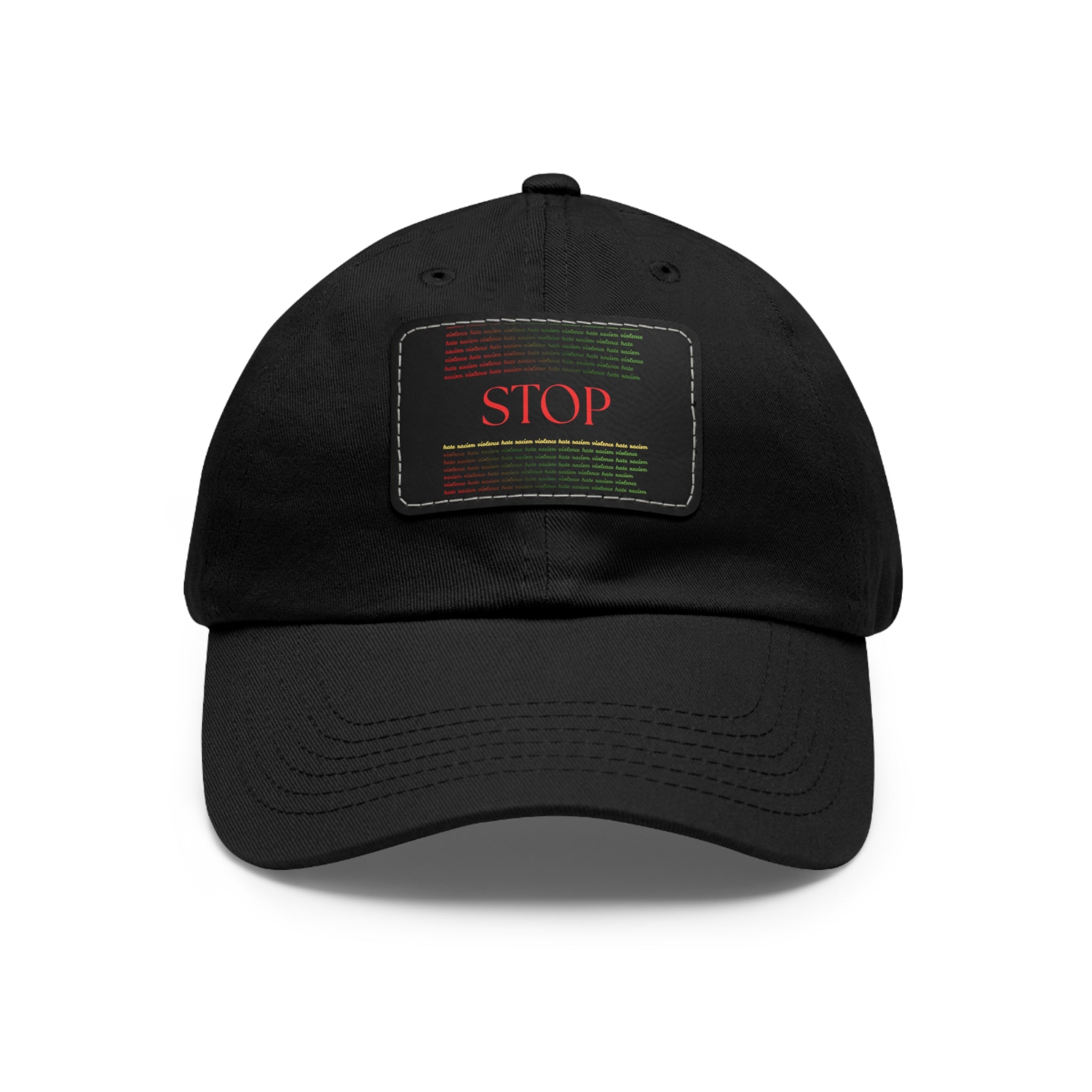 Leather Patch Dad Hat — 'STOP' Embossed Casual Baseball Cap