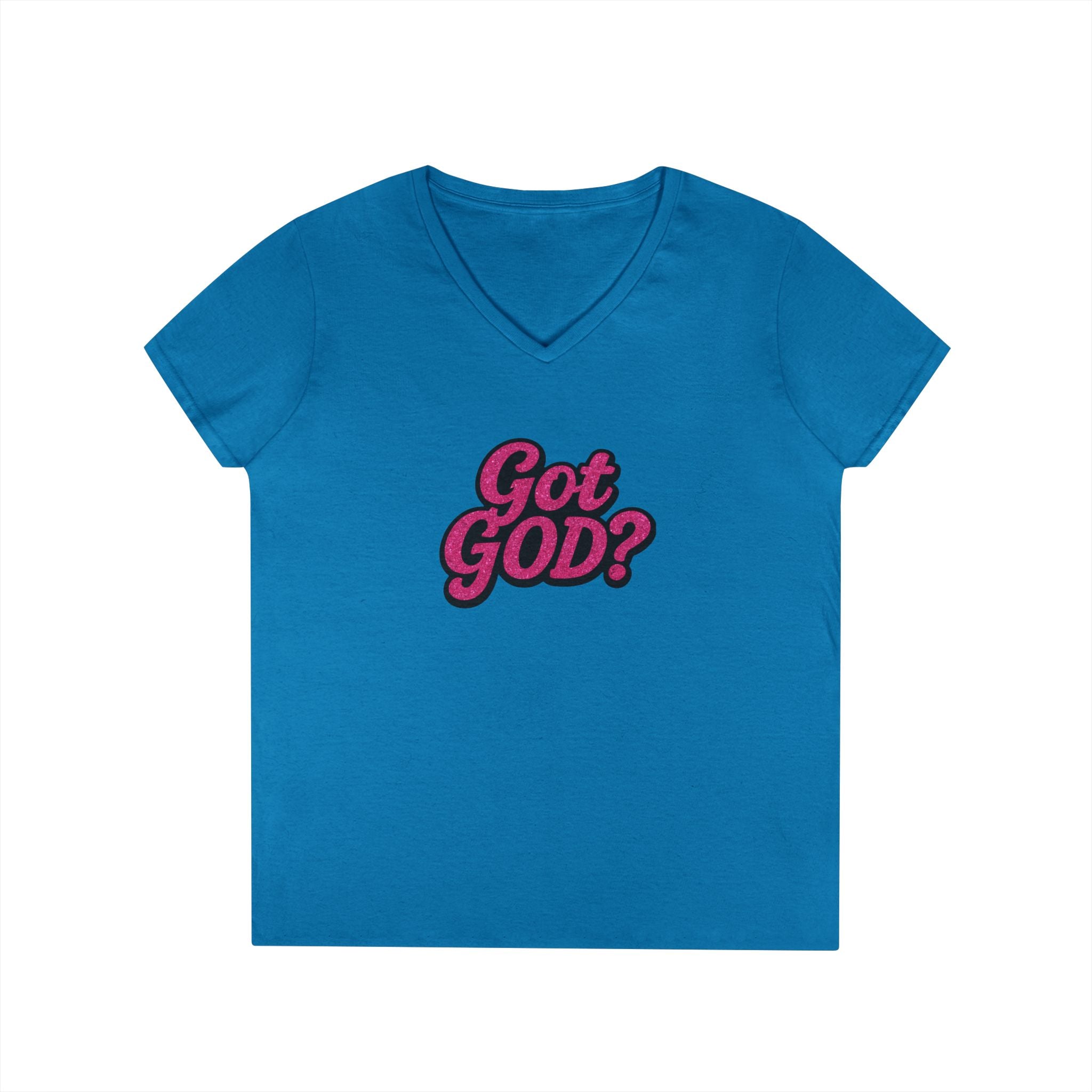 Got GOD? Ladies' V-Neck T-Shirt — Retro Pink Faith Graphic