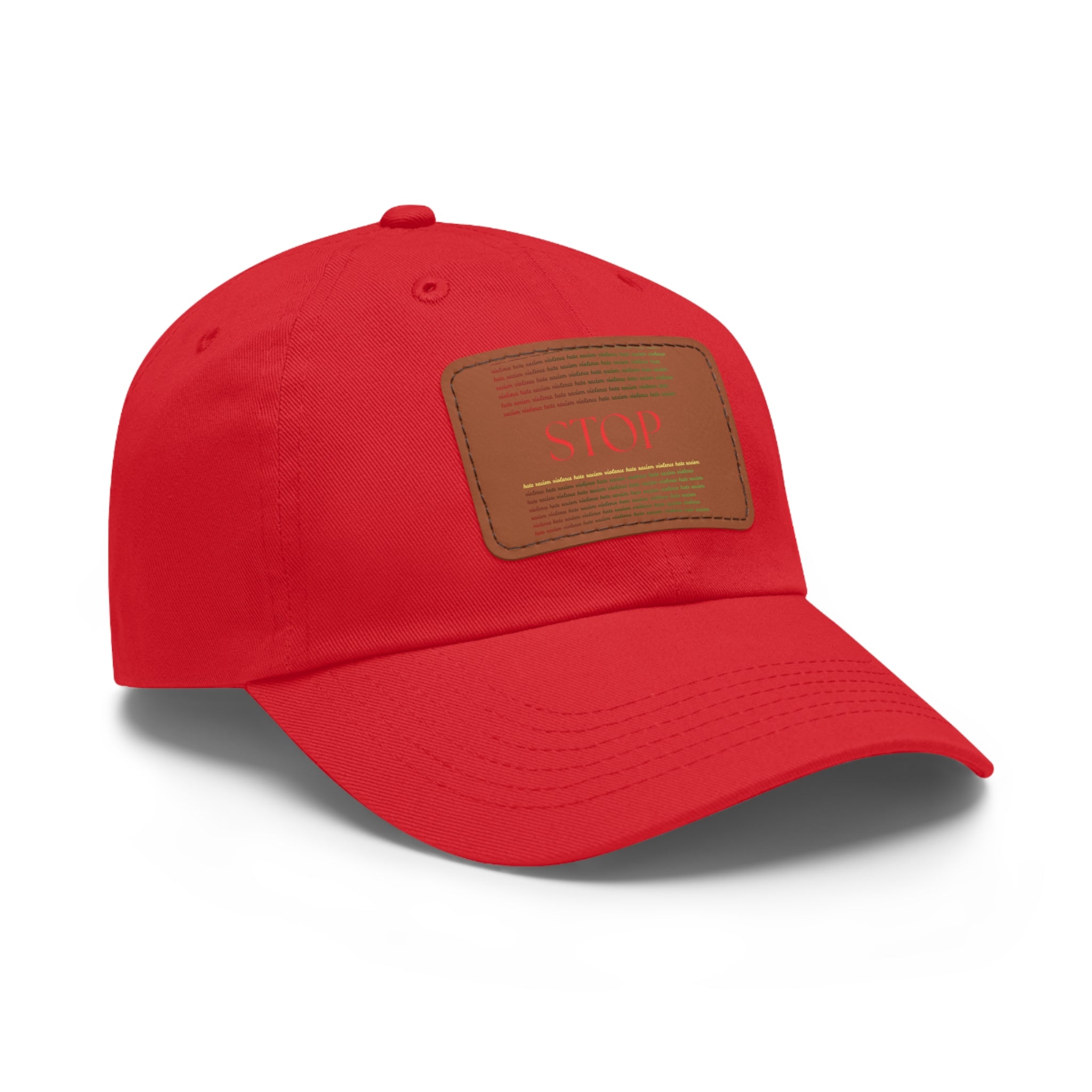 Leather Patch Dad Hat — 'STOP' Embossed Casual Baseball Cap