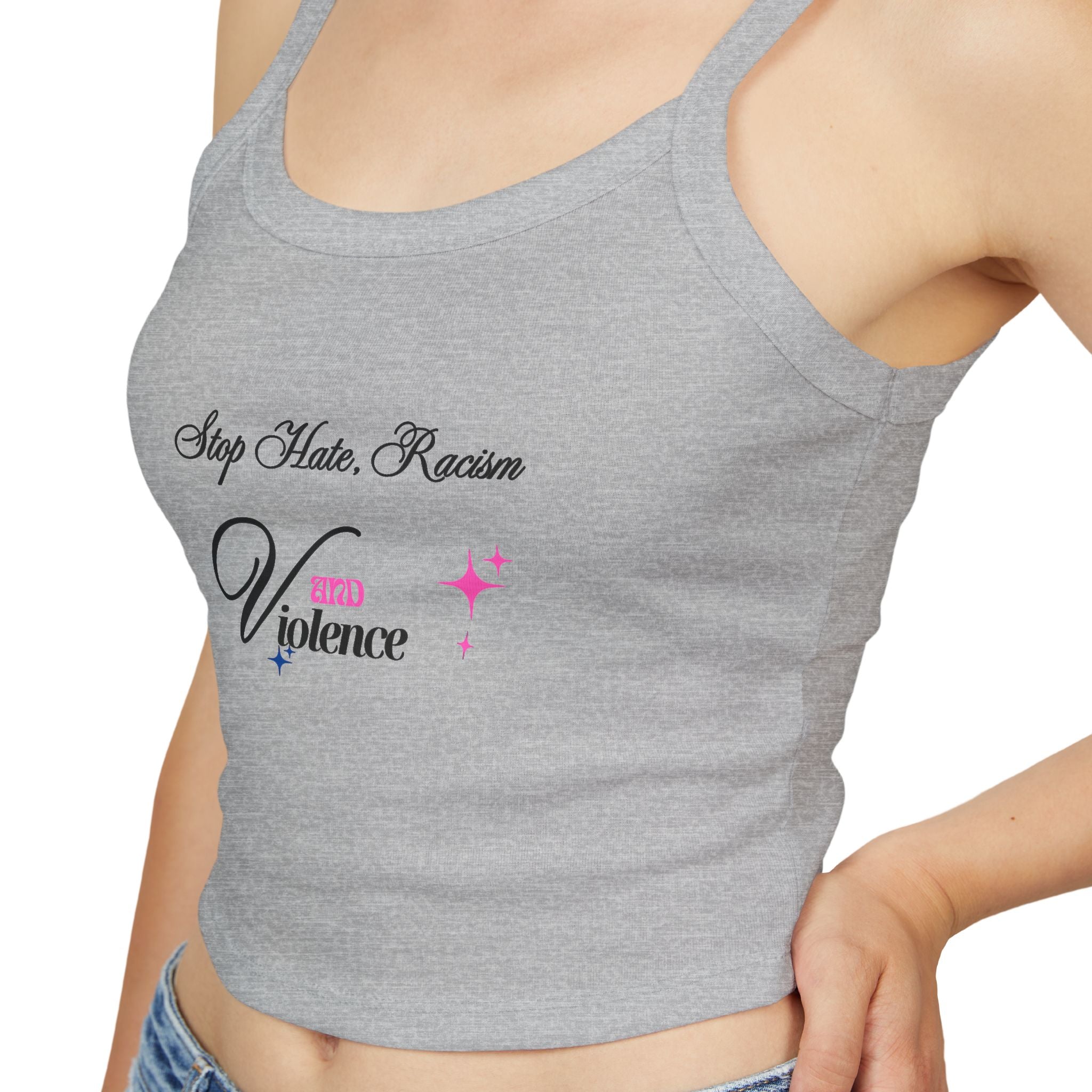 Women's Spaghetti Tank Top — "My Mom Knows Vibe" Pink Accent Crop
