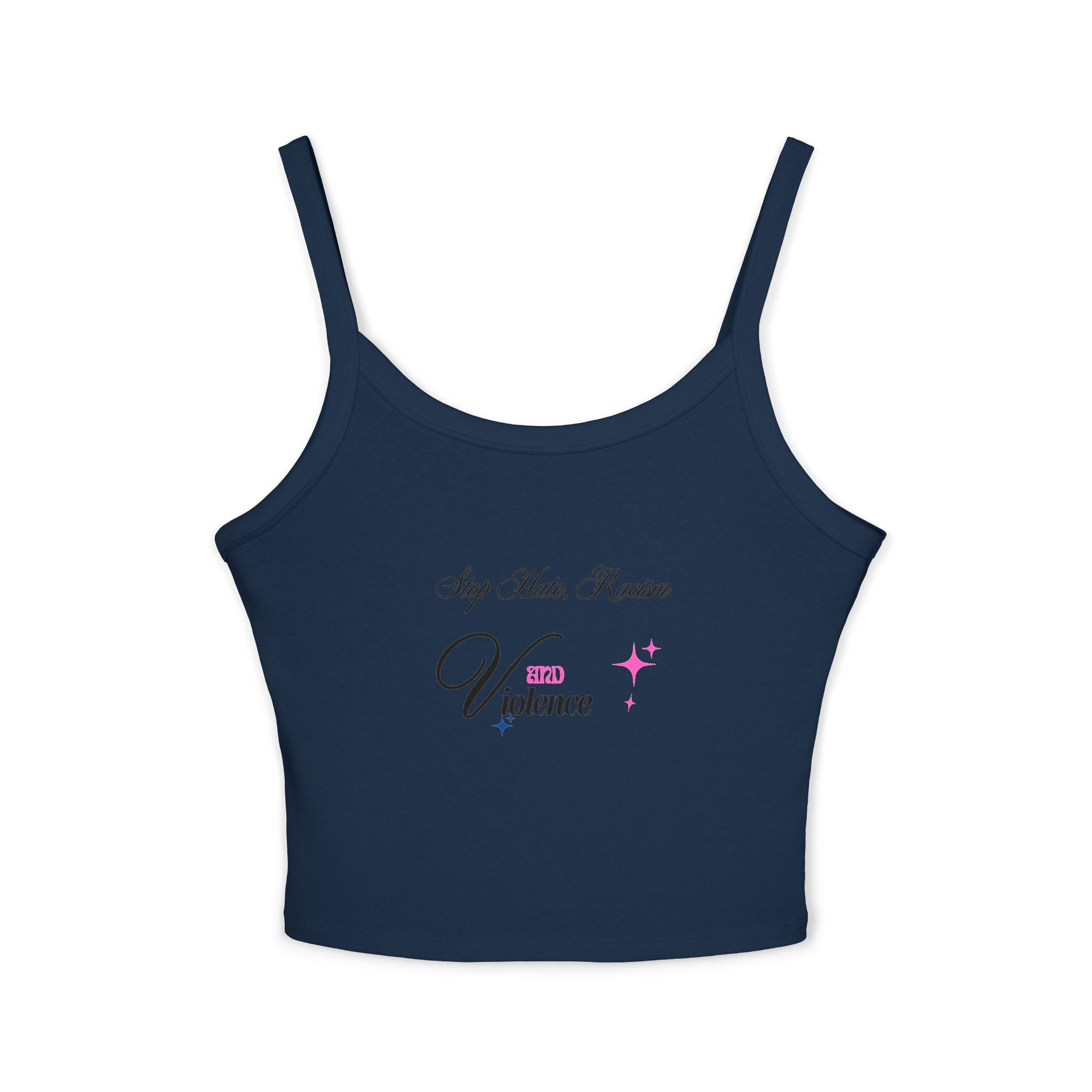 Women's Spaghetti Tank Top — "My Mom Knows Vibe" Pink Accent Crop