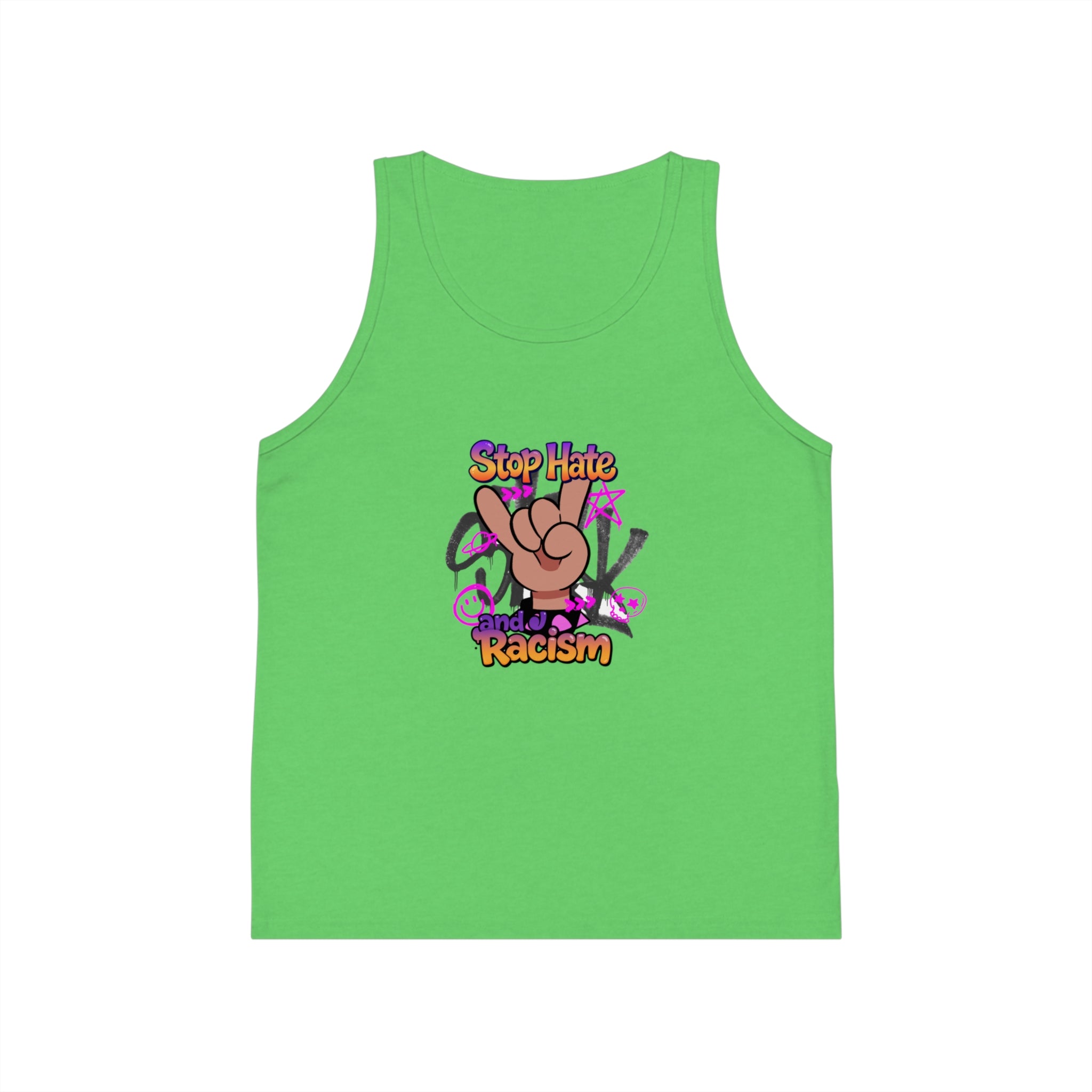 Stop Hate Racism Kids Tank Top — Peace Sign Anti-Racism Graphic