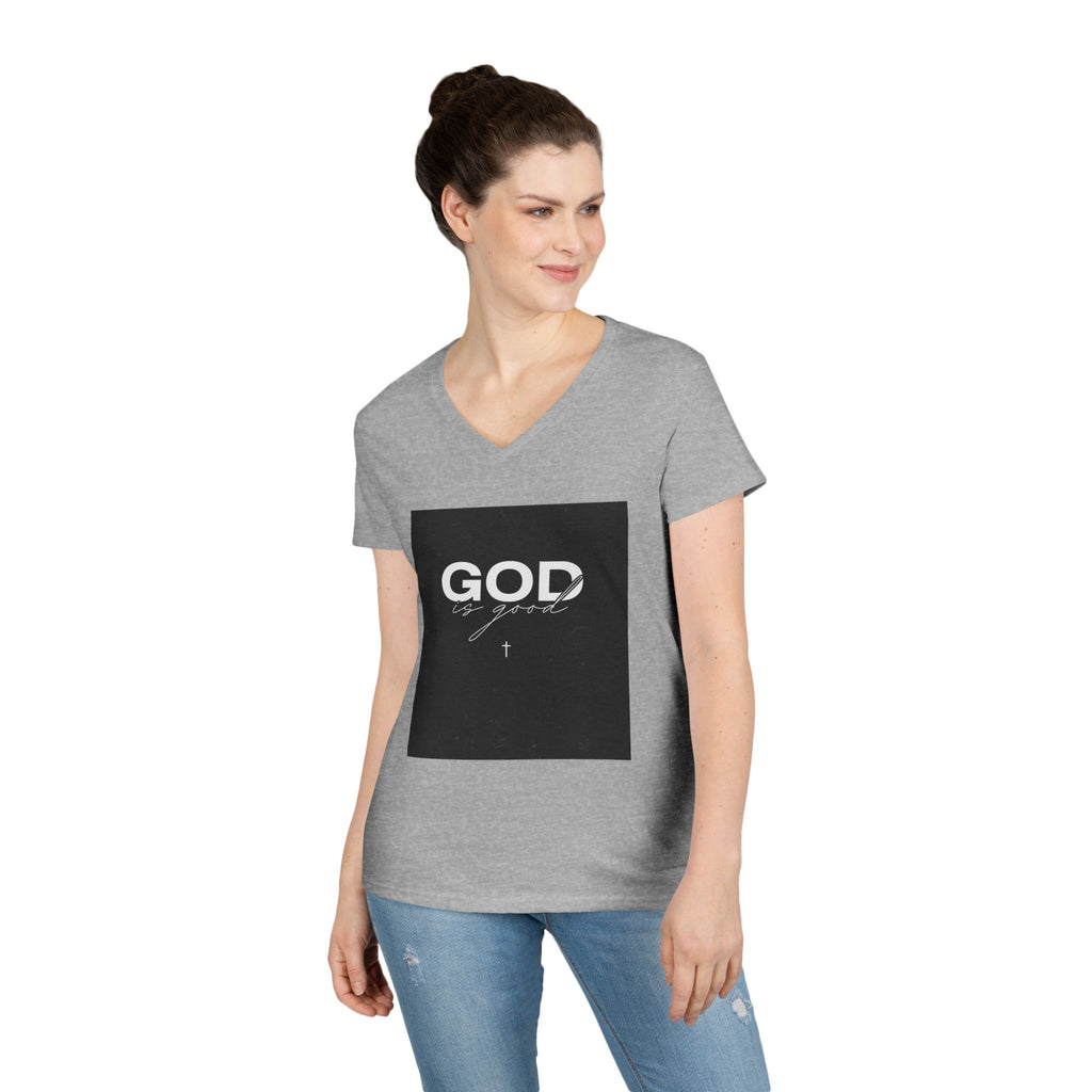 Faith Graphic V-Neck Tee — "GOD" Script Design