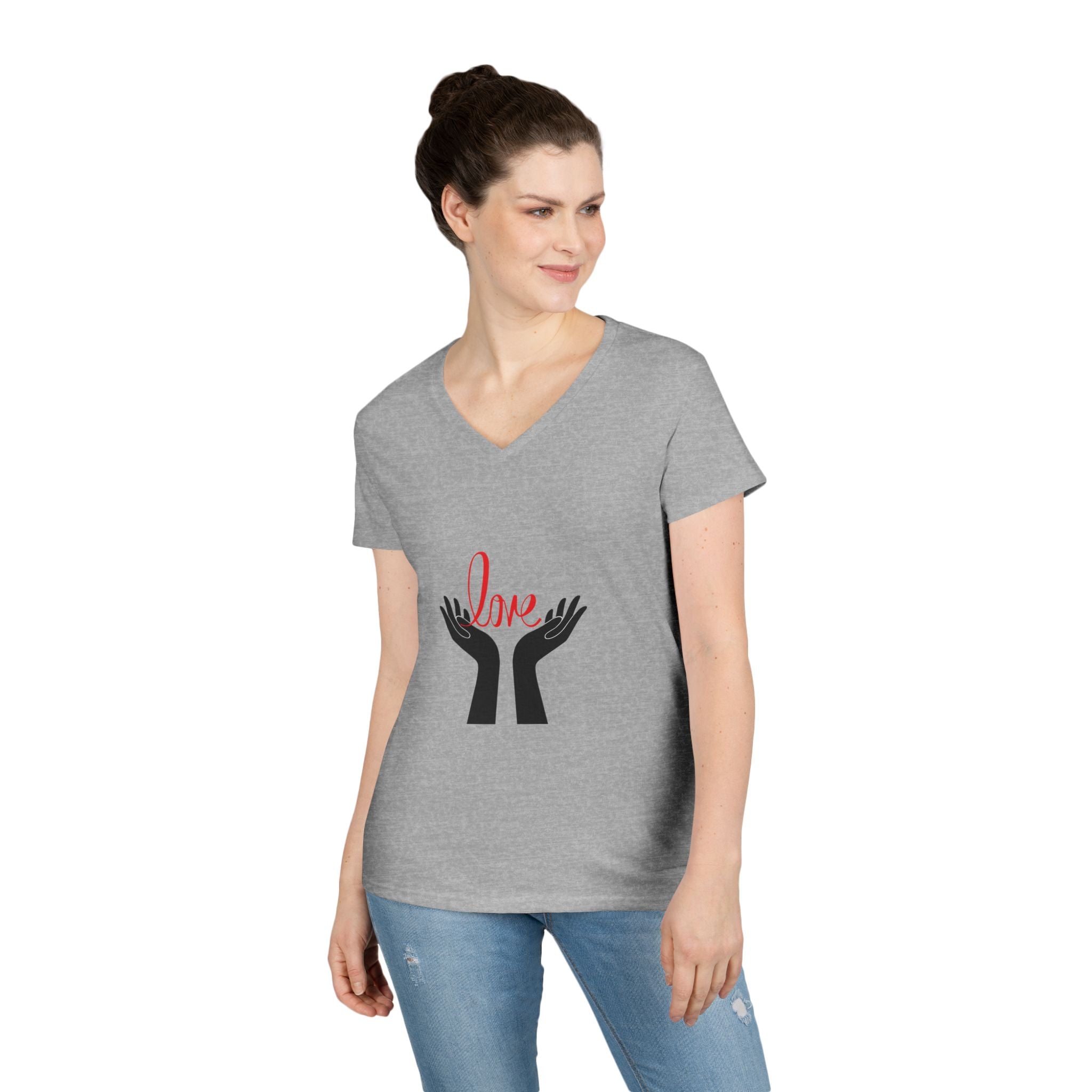 Love Hands V-Neck Tee — Women's Graphic Love T-Shirt