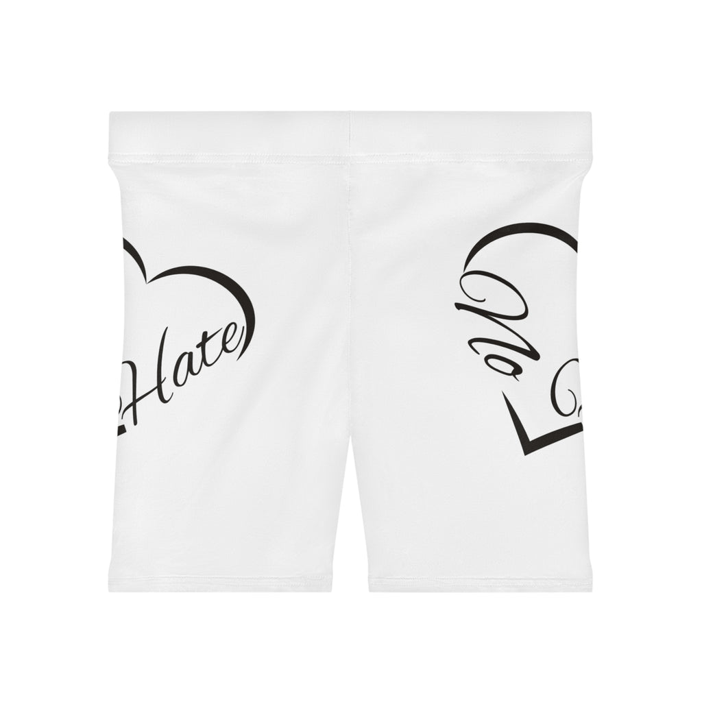 No Hate Heart Biker Shorts — Women's Anti-Hate Activewear