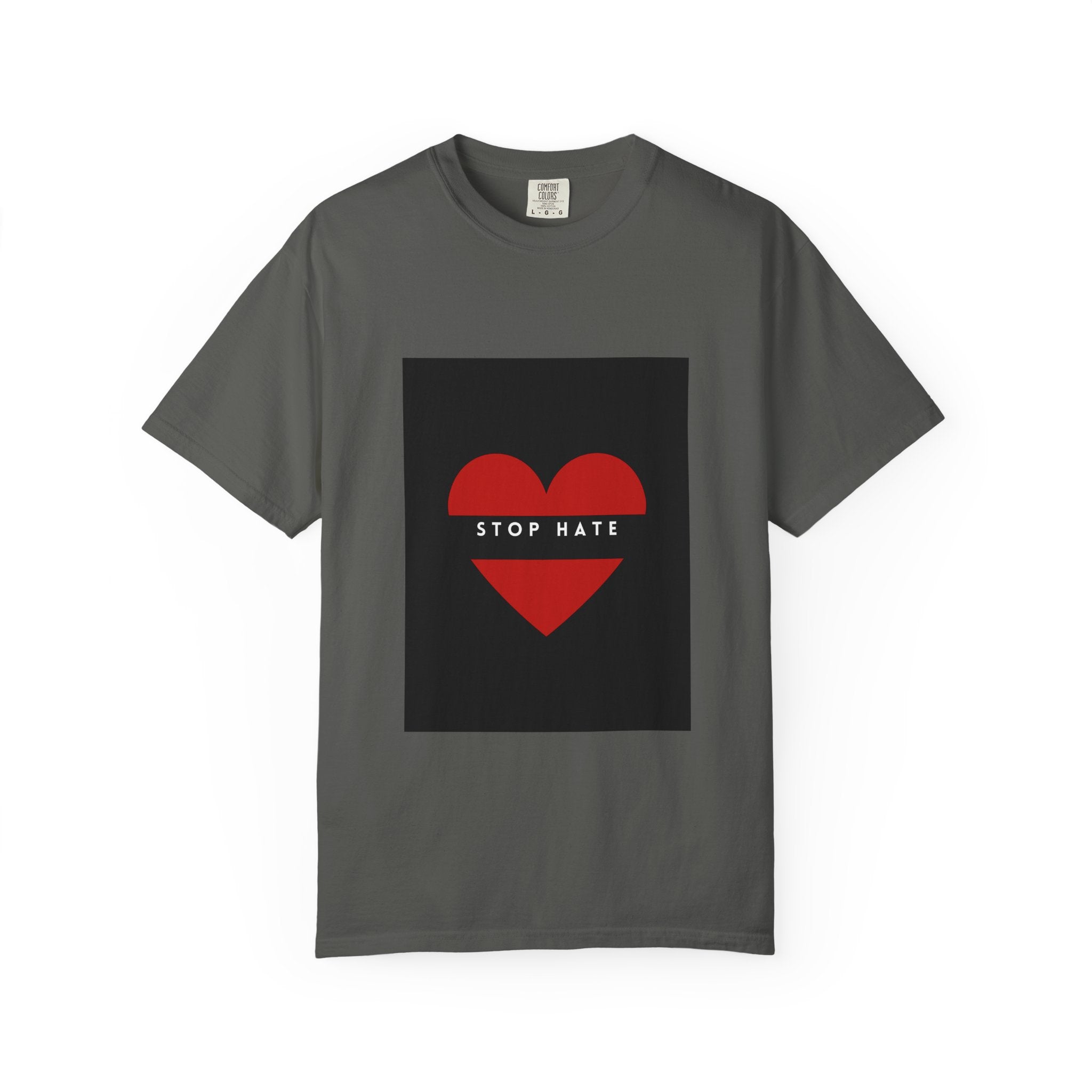 Stop Hate Heart T-Shirt — Red Heart Graphic Tee for Anti-Hate Awareness