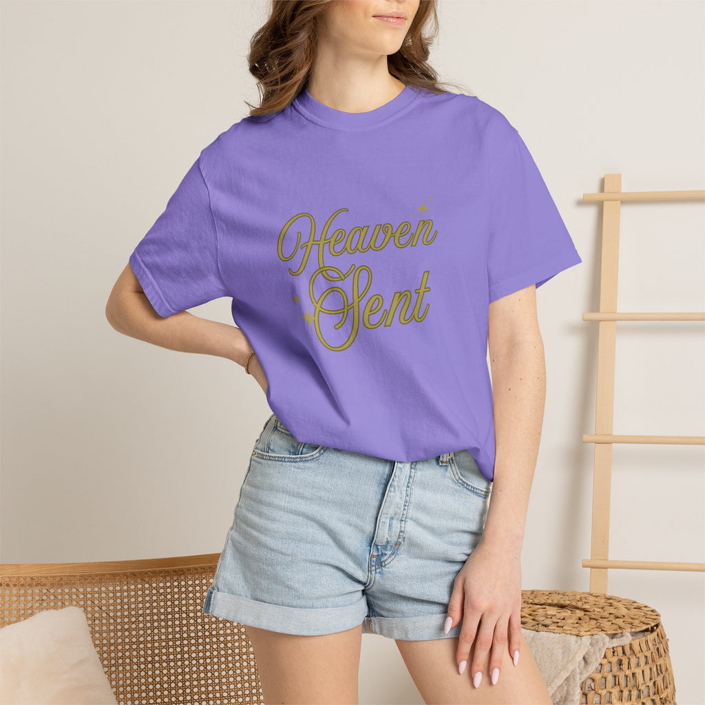 Heaven Sent Graphic Tee – Script Text Logo Cotton T-Shirt