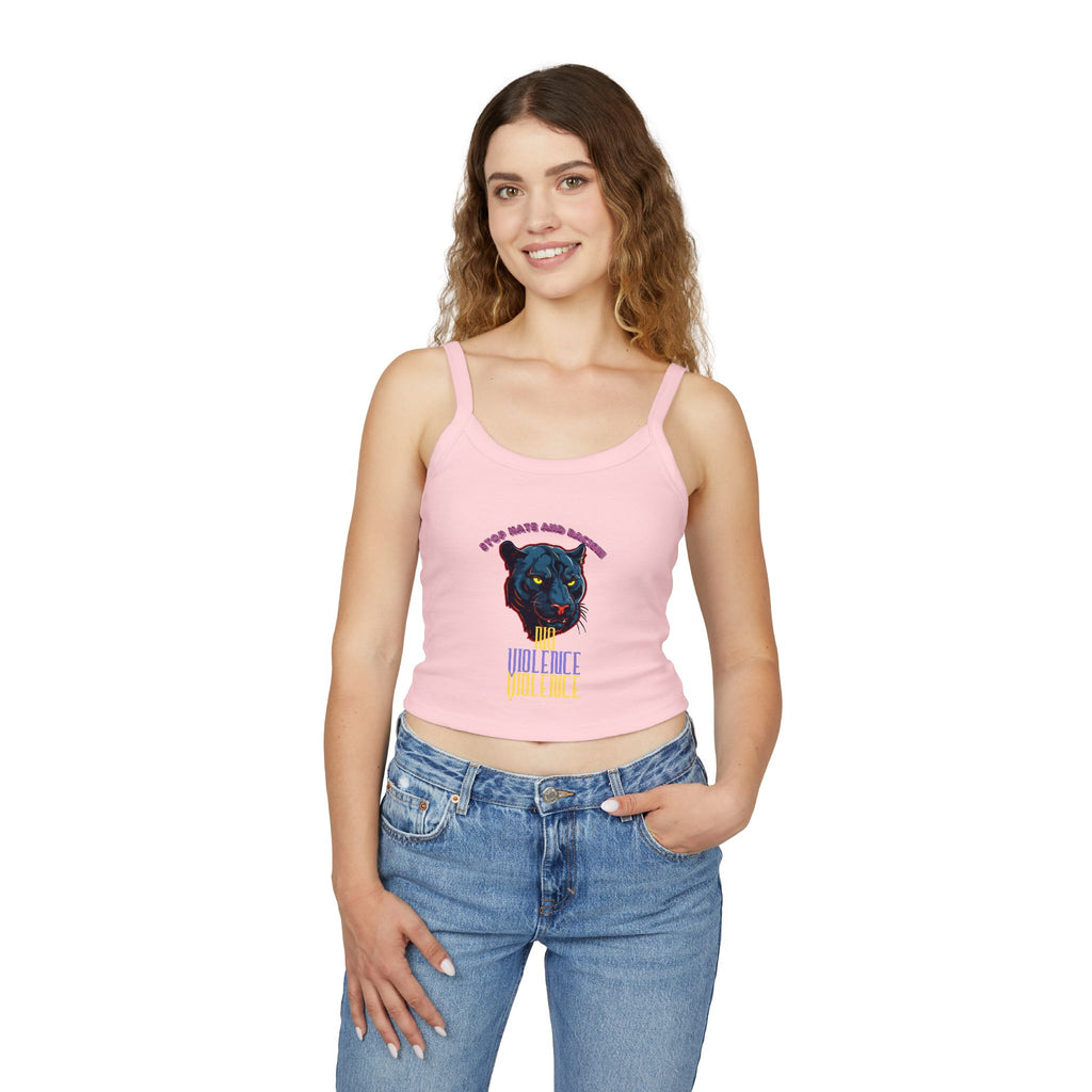 Panther Graphic Crop Tank — "No Violence, No Violence" Women's Spaghetti Strap Tank