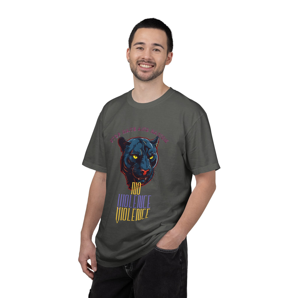 No Violence Panther T-Shirt — Graphic Animal Tee with 'No Violence' Text
